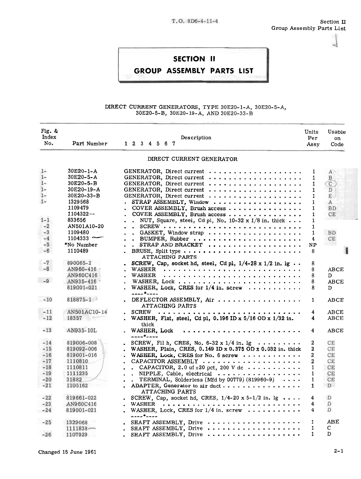 Sample page 7 from AirCorps Library document: Illustrated Parts Breakdown for Direct Current Generator - Types 30E20-1-A, 30E20-5-A, 30E20-5-B, 30E20-19-A, and 30E20-33-B 