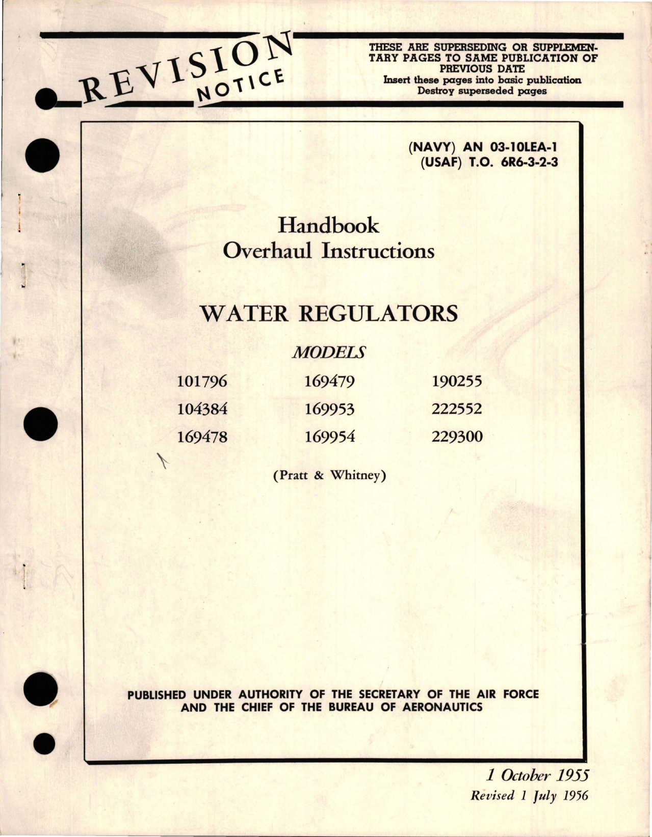 Sample page 1 from AirCorps Library document: Overhaul Instructions for Water Regulators 