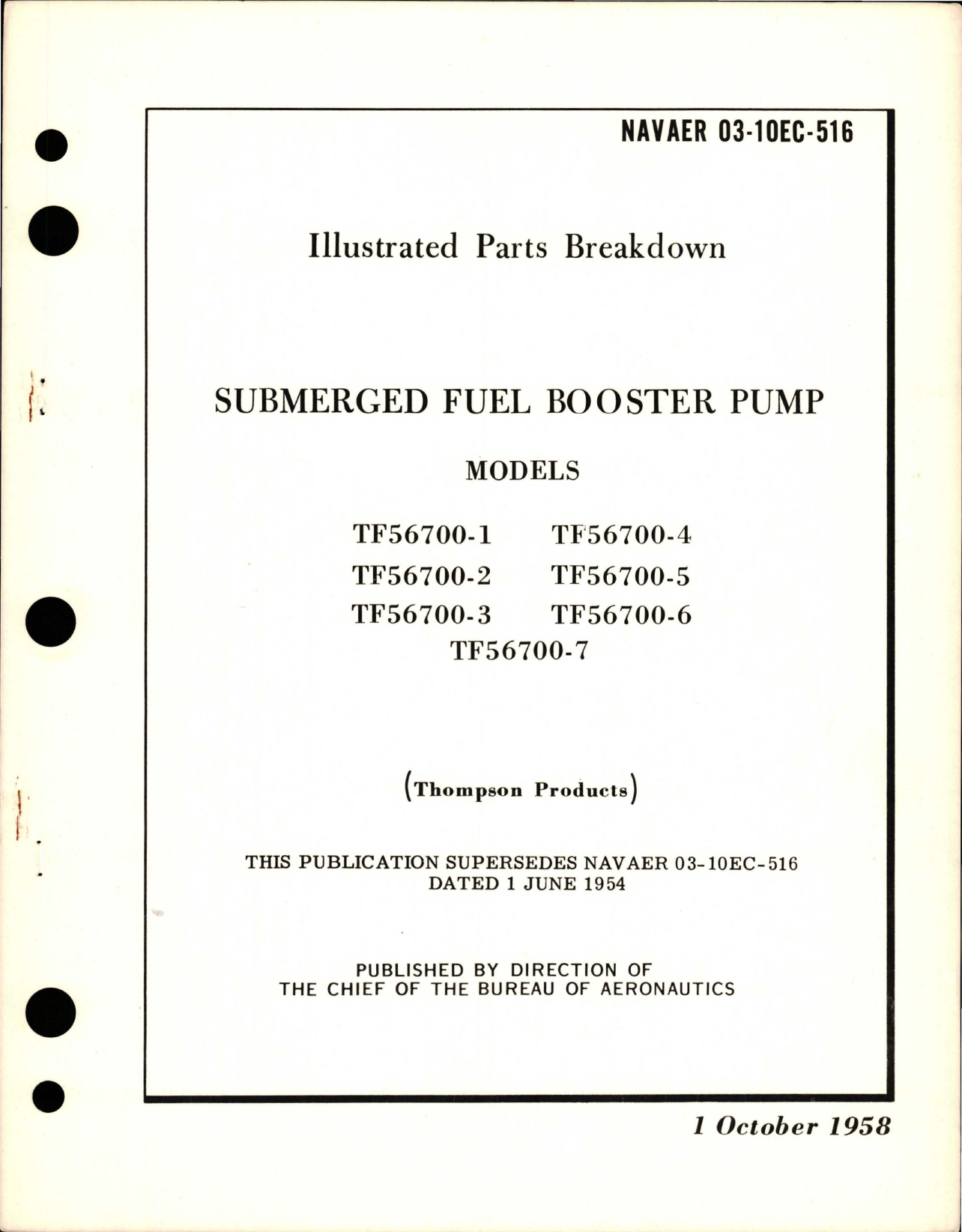 Sample page 1 from AirCorps Library document: Illustrated Parts Breakdown for Submerged Fuel Booster Pump