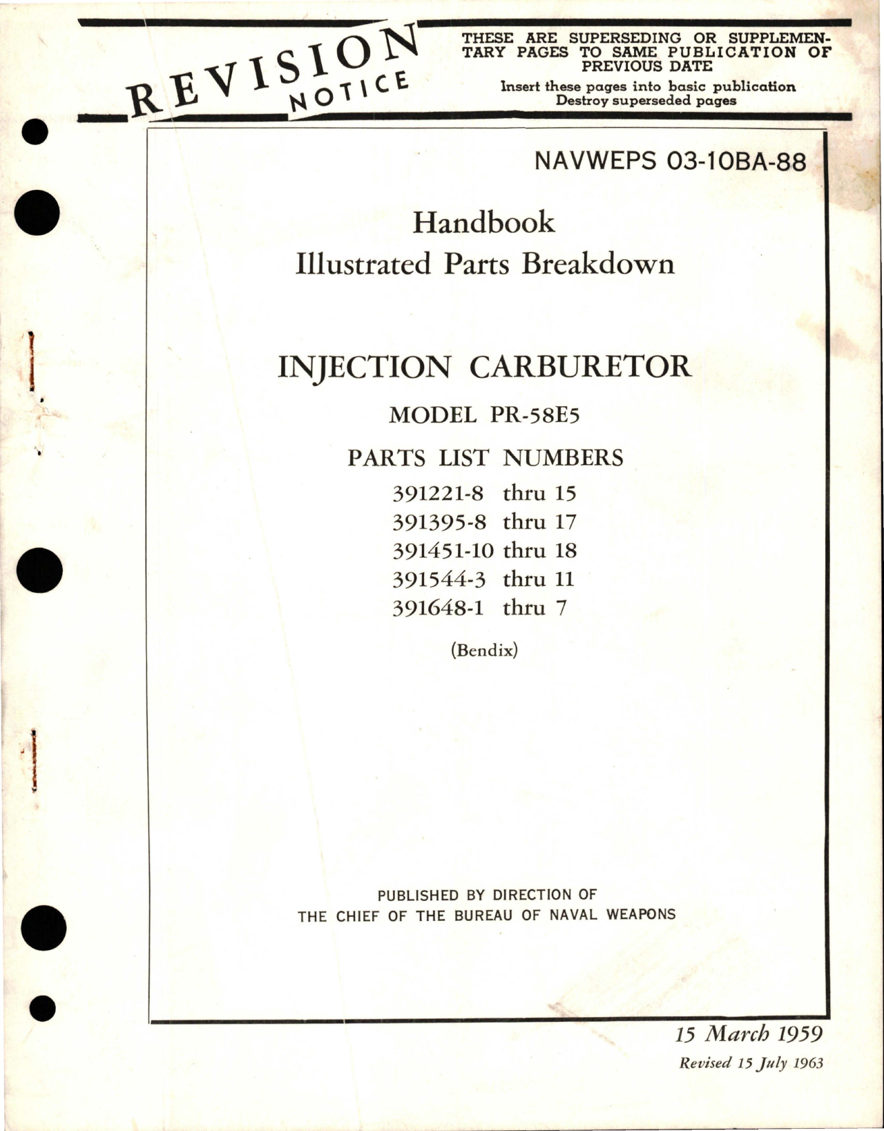 Sample page 1 from AirCorps Library document: Illustrated Parts Breakdown for Injection Carburetor - Model PR-58E5 