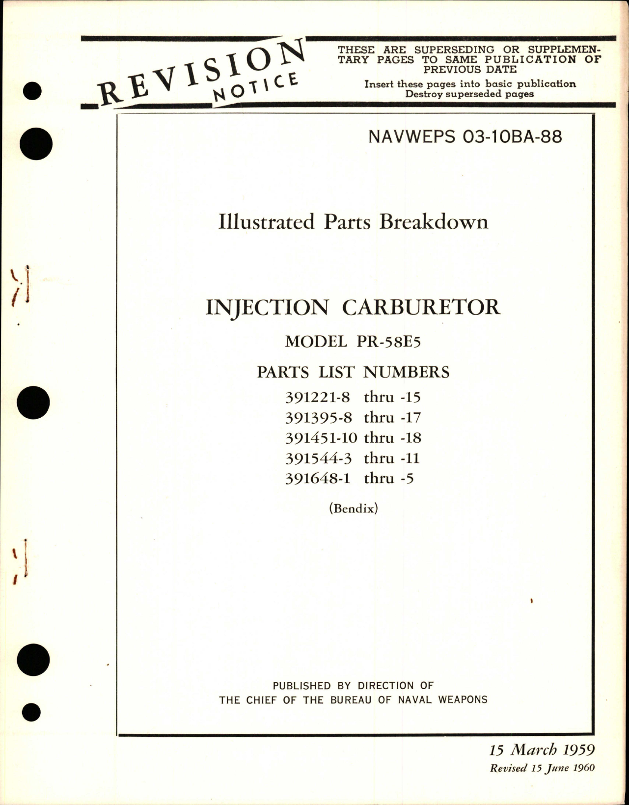 Sample page 1 from AirCorps Library document: Illustrated Parts Breakdown for Injection Carburetor - Model PR-58E5