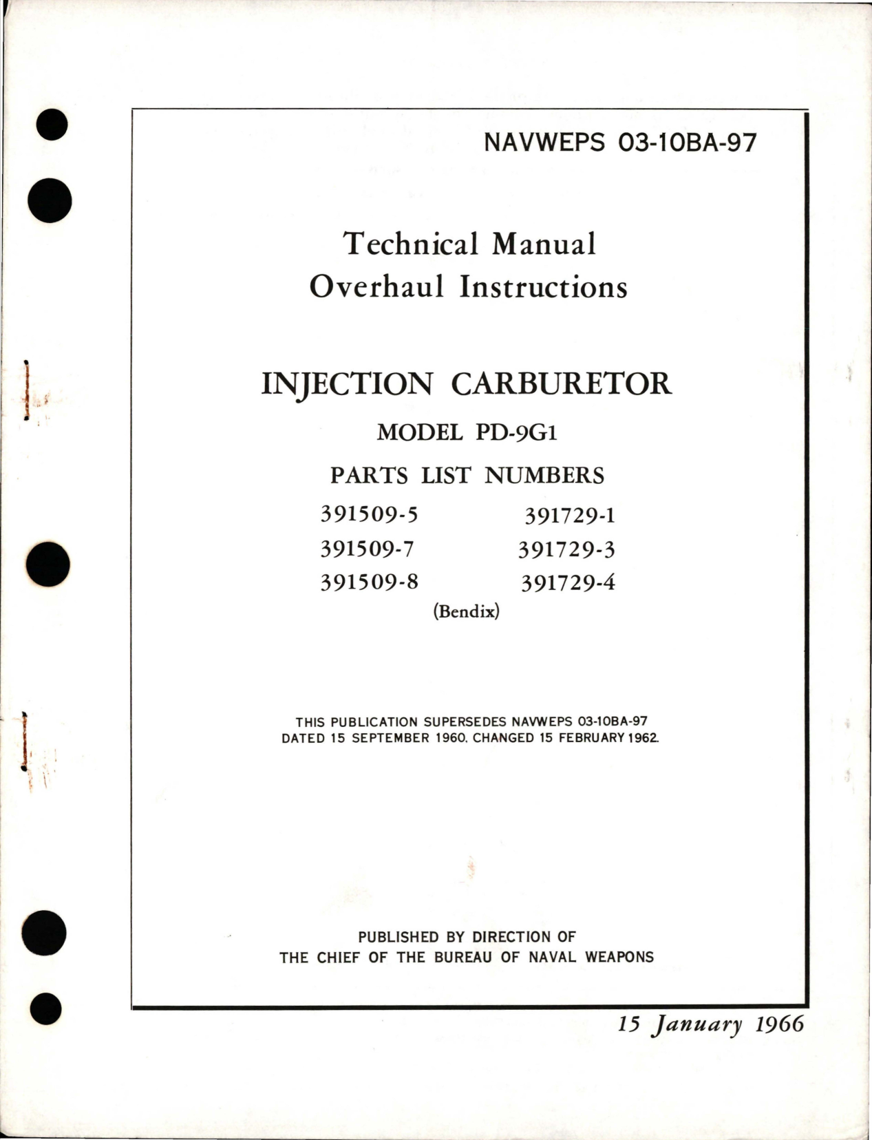 Sample page 1 from AirCorps Library document: Overhaul Instructions for Injection Carburetor - Model PD-9G1