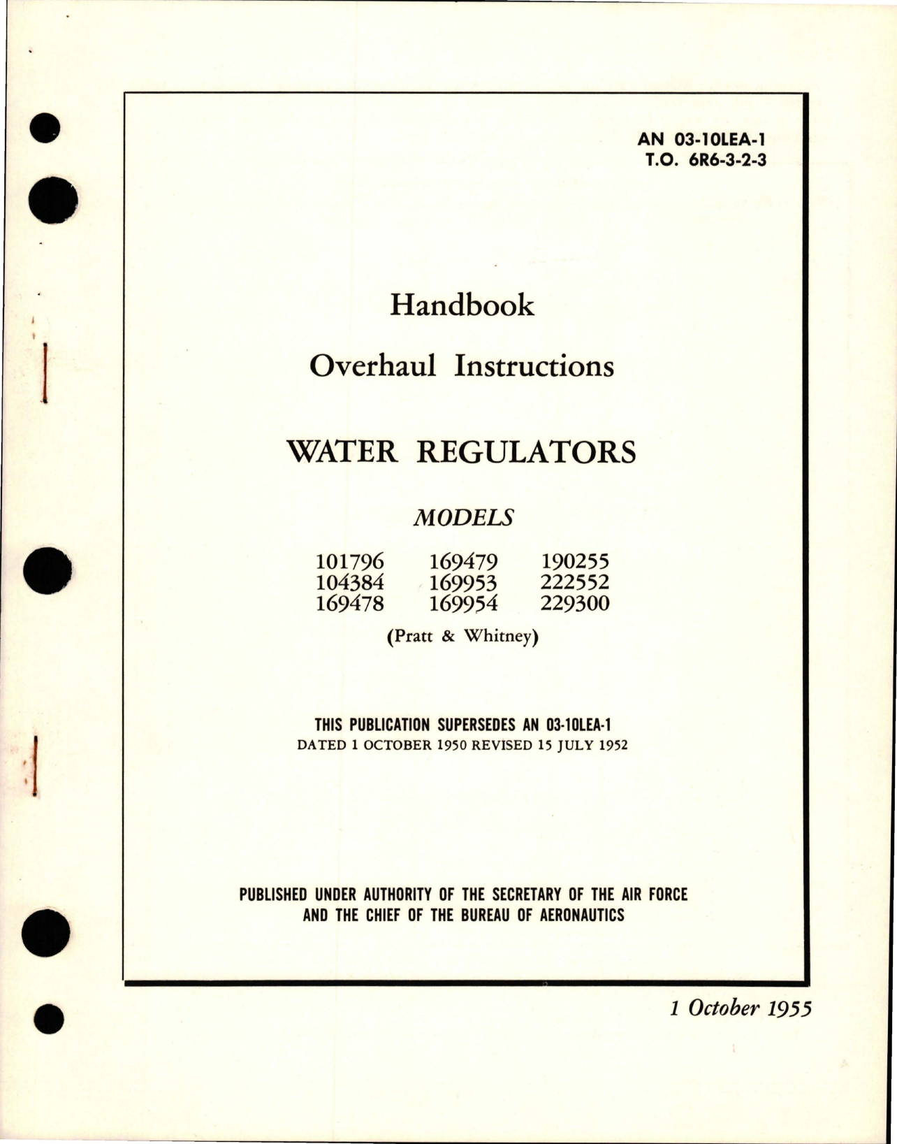 Sample page 1 from AirCorps Library document: Overhaul Instructions for Water Regulators 