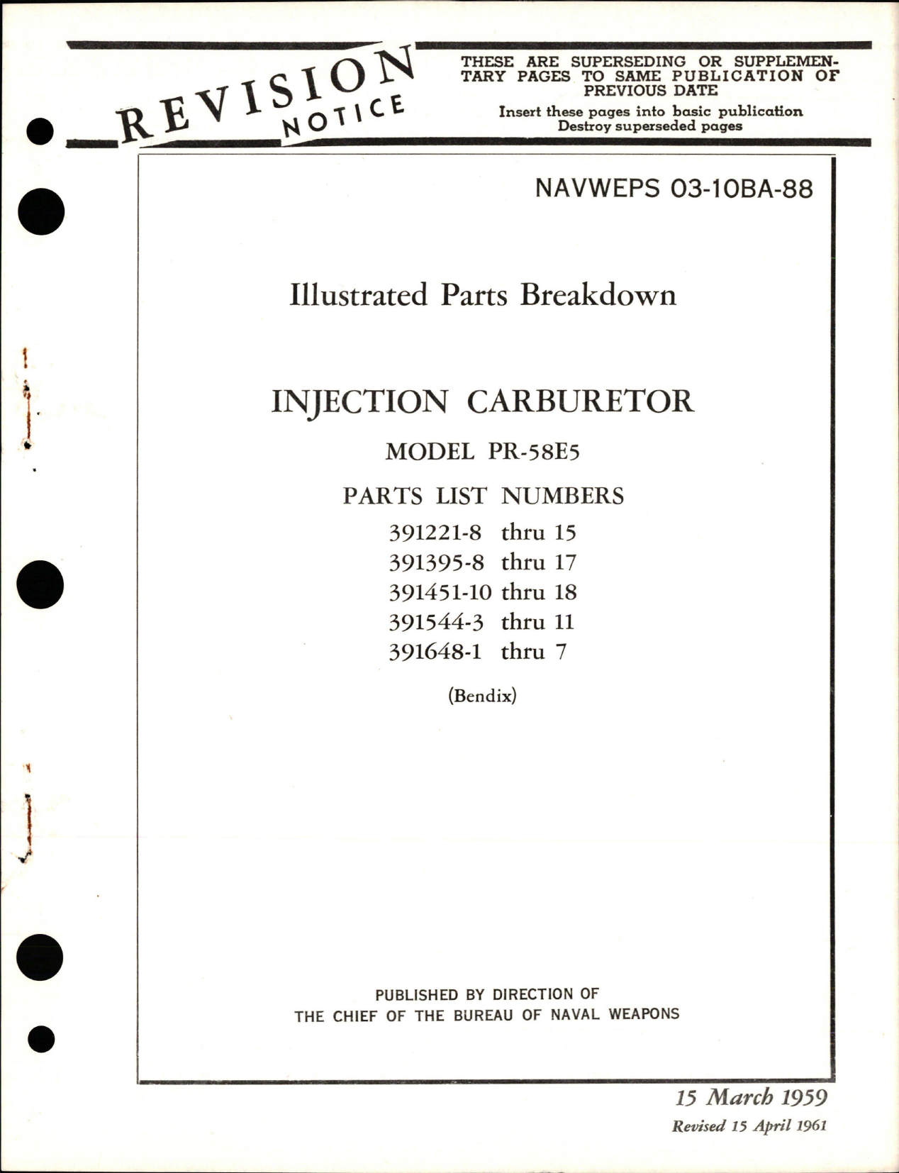 Sample page 1 from AirCorps Library document: Illustrated Parts Breakdown for Injection Carburetor - Model PR-58E5 