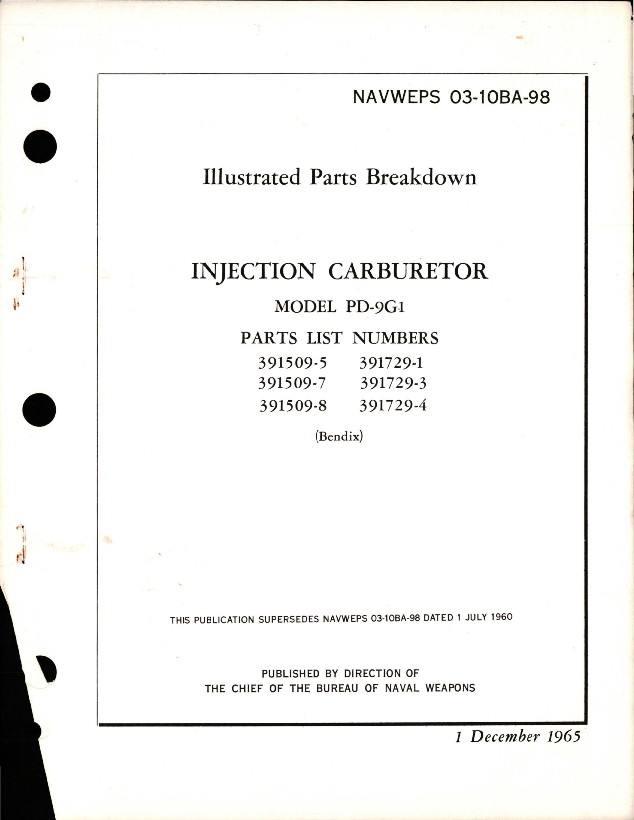 Sample page 1 from AirCorps Library document: Illustrated Parts Breakdown for Injection Carburetor - Model PD-9G1 