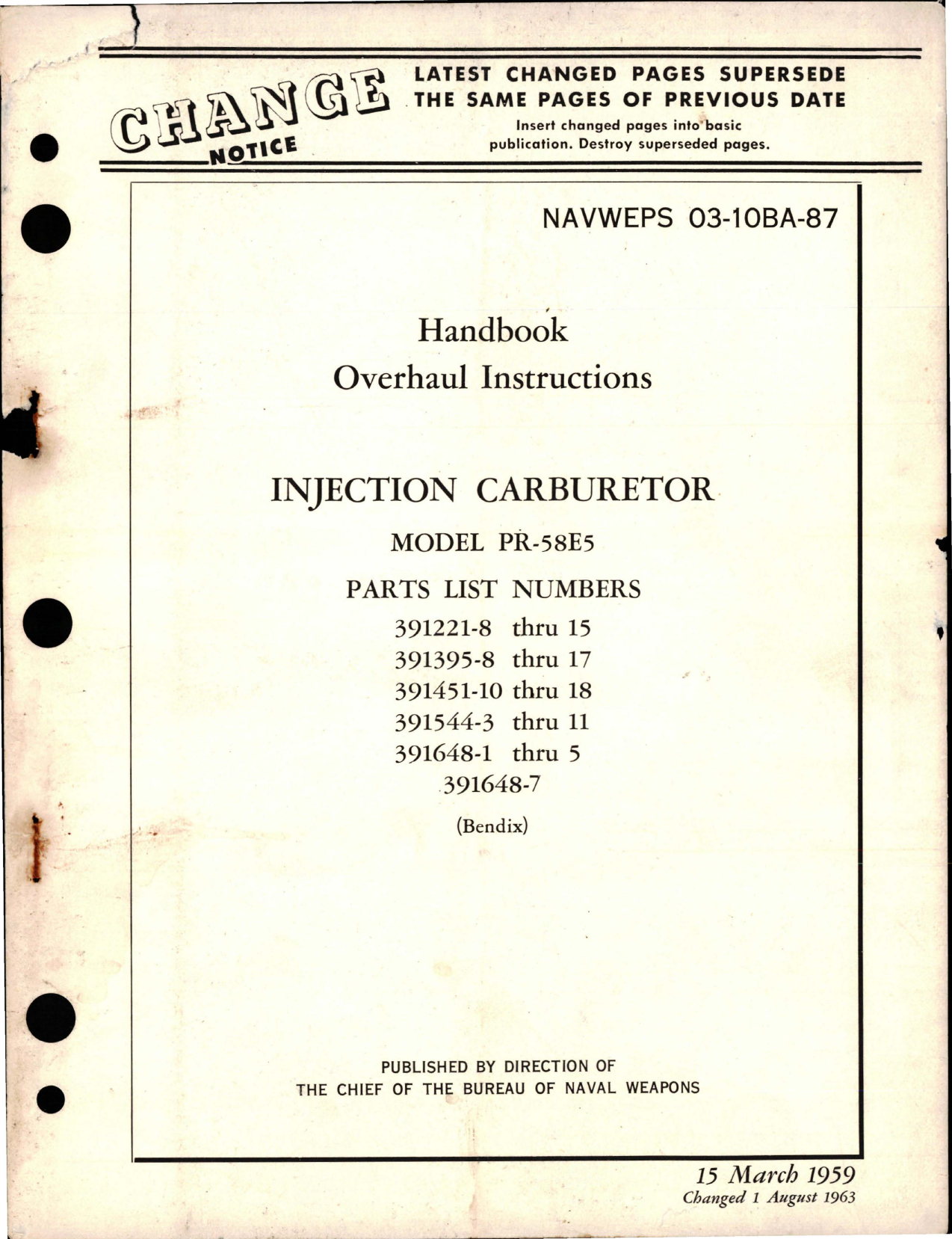 Sample page 1 from AirCorps Library document: Overhaul Instructions for Injection Carburetor - Model PR-58E5