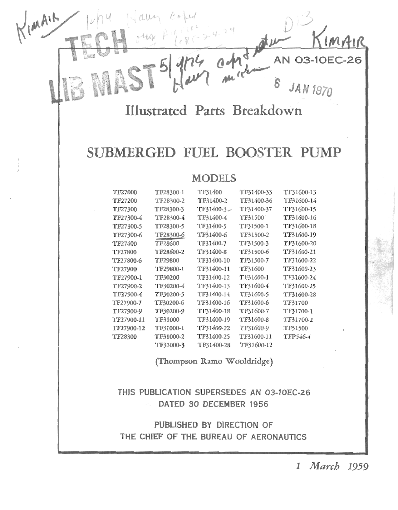 Sample page 1 from AirCorps Library document: Illustrated Parts Breakdown for Submerged Fuel Booster Pump 
