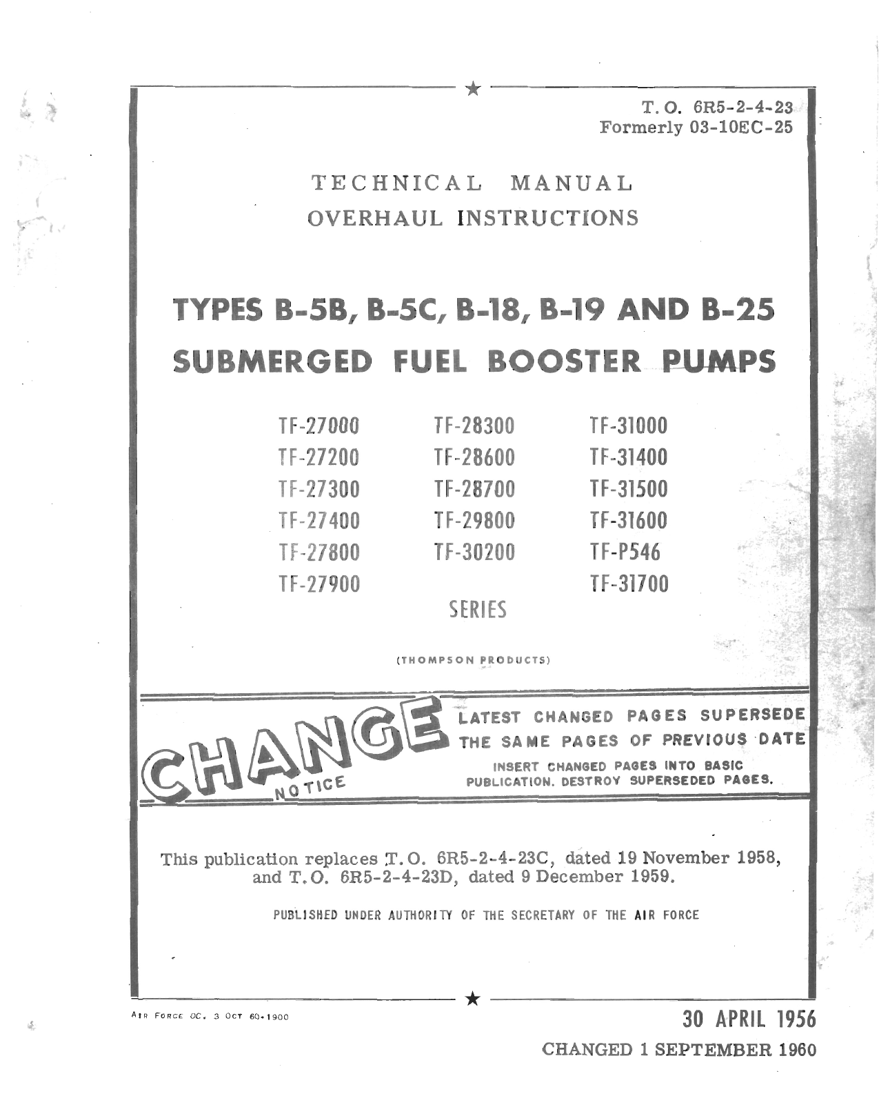 Sample page 1 from AirCorps Library document: Overhaul Instructions for Submerged Fuel Booster Pumps - Types B-5B, B-5C, B-18, B-19 and B-25 