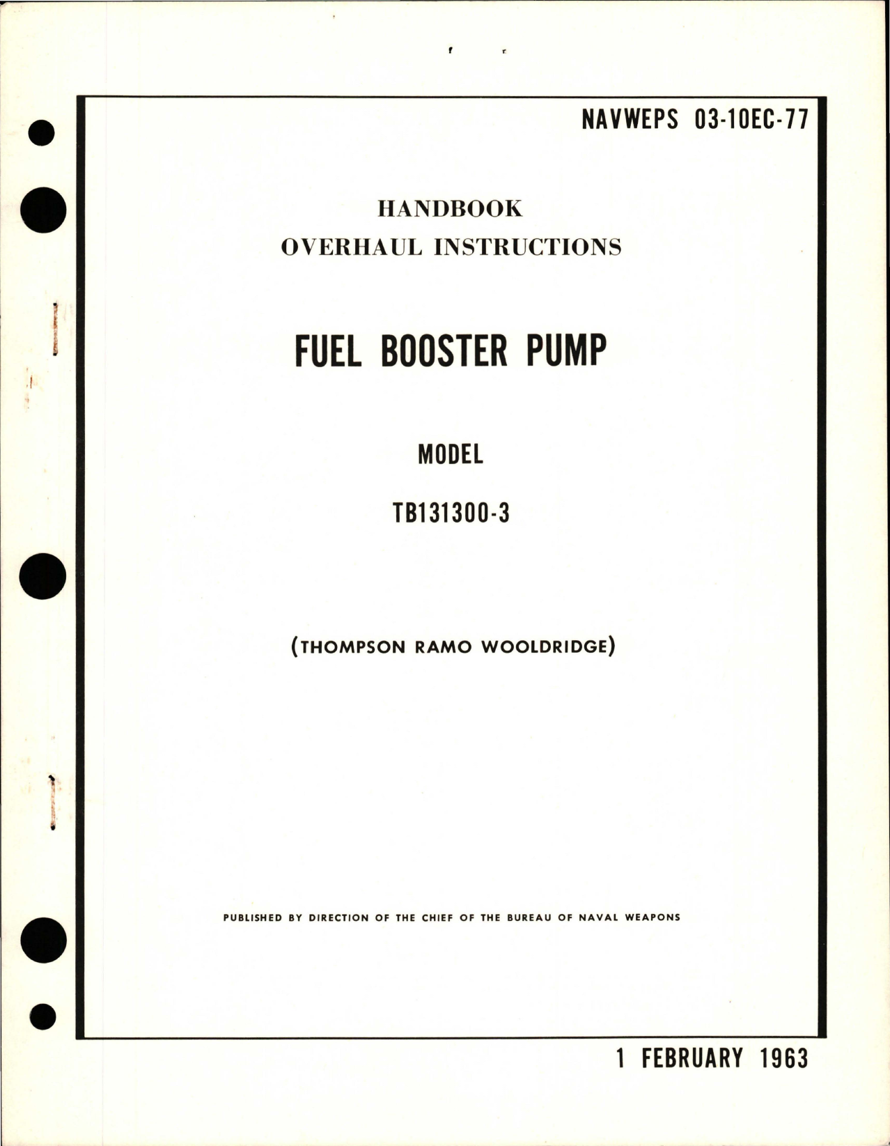 Sample page 1 from AirCorps Library document: Overhaul Instructions for Fuel Booster Pump - Models TB131300-3 