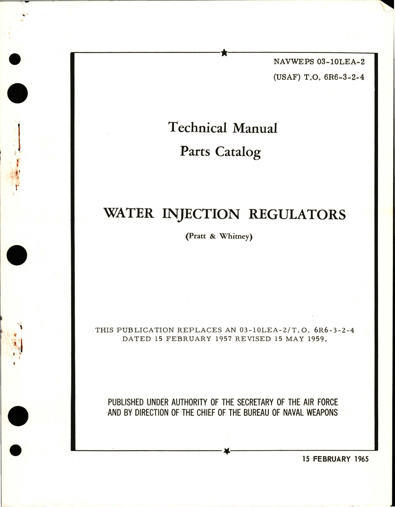Sample page 1 from AirCorps Library document: Parts Catalog for Water Injection Regulators 