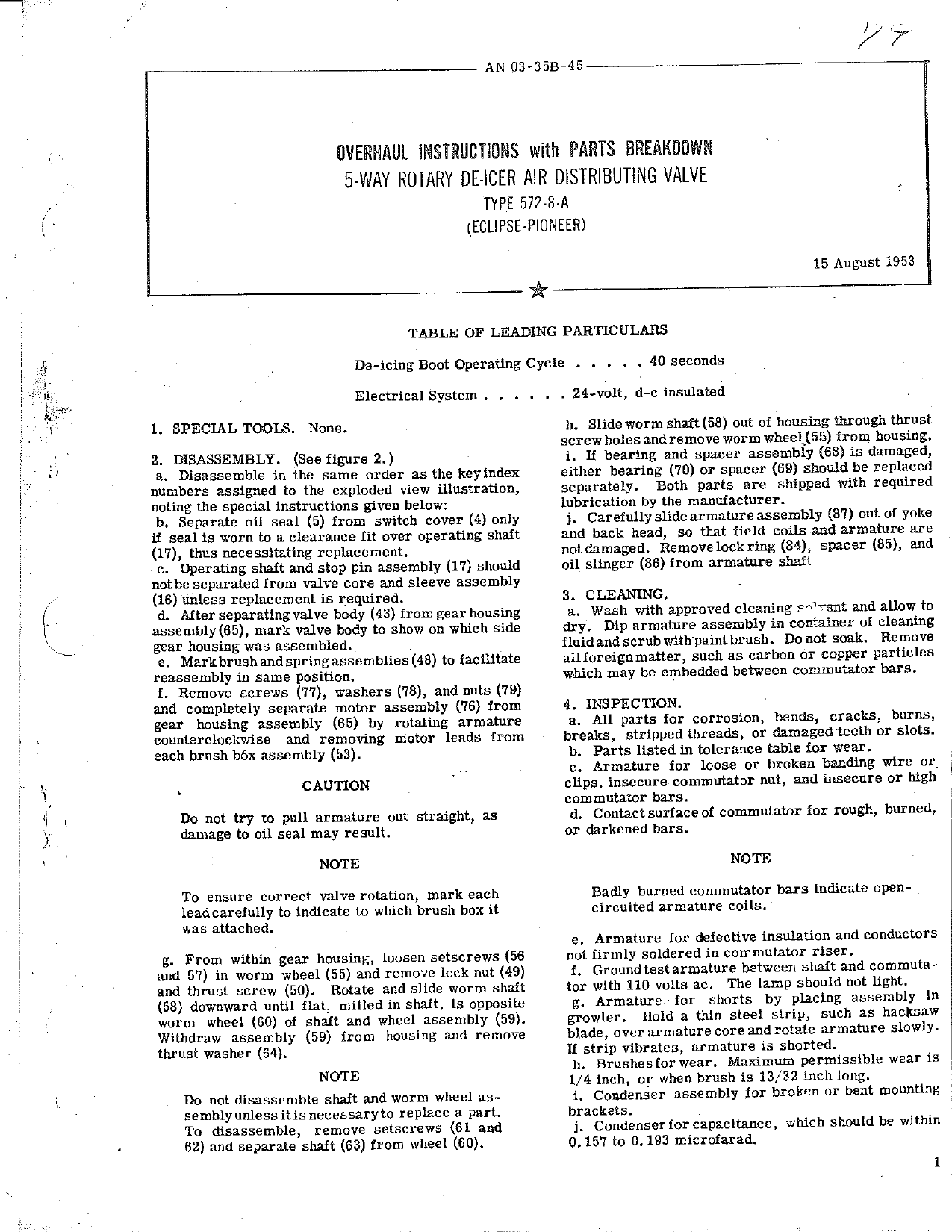 Sample page 1 from AirCorps Library document: Overhaul Instructions with Parts Breakdown for 5-Way Rotary De-Icer Air Distributing Valve - Type 572-8-A 