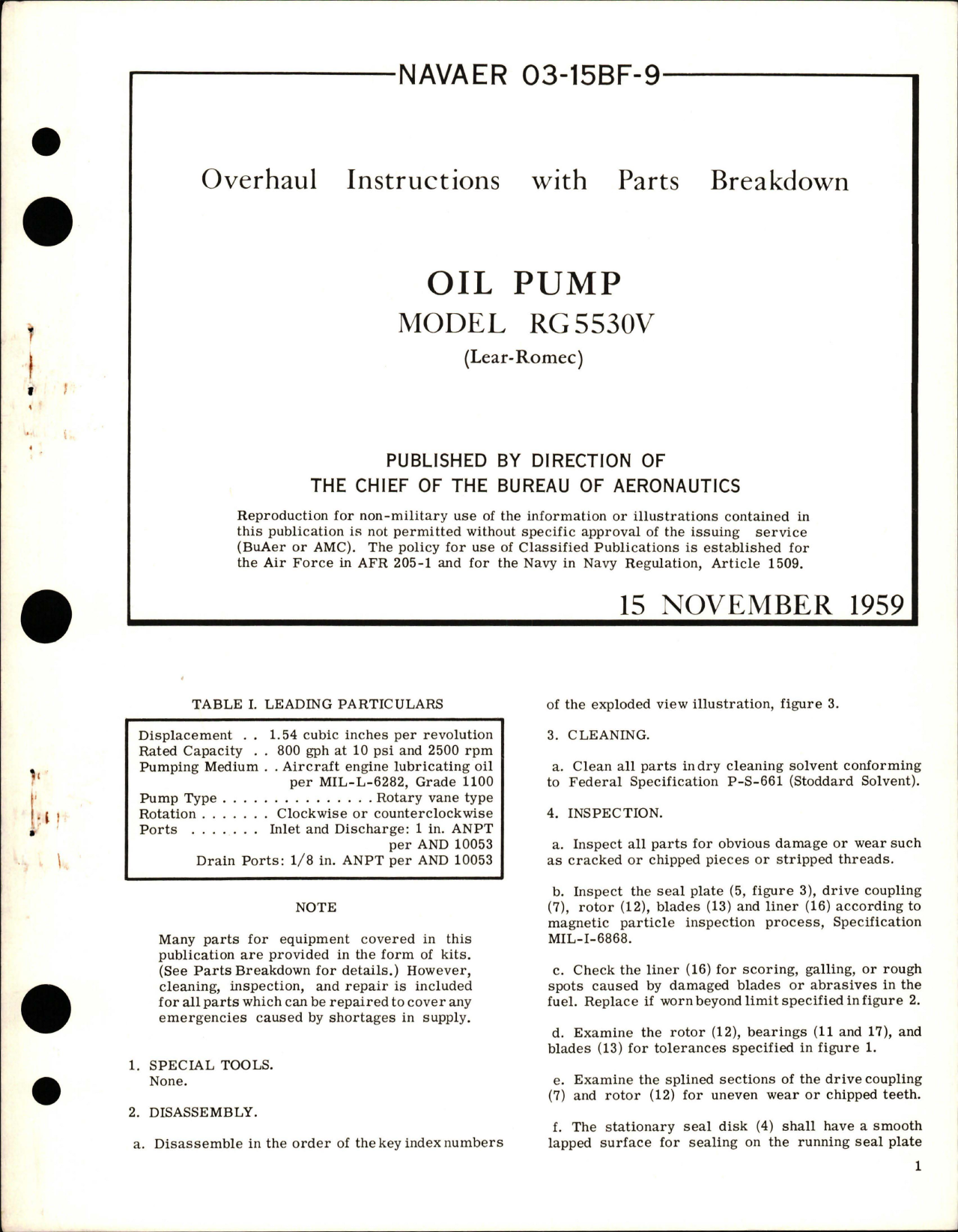 Sample page 1 from AirCorps Library document: Overhaul Instructions with Parts Breakdown for Oil Pump - Model RG5530V