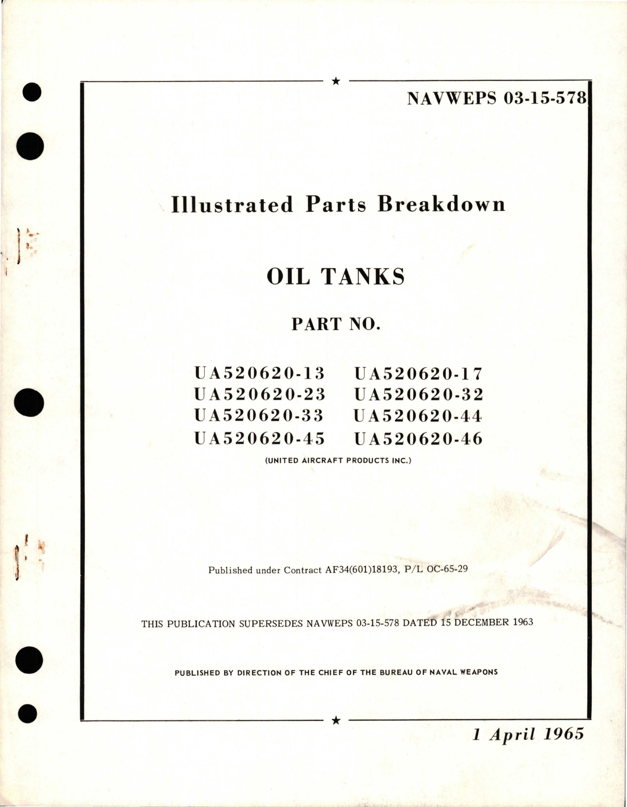 Sample page 1 from AirCorps Library document: Illustrated Parts Breakdown for Oil Tanks