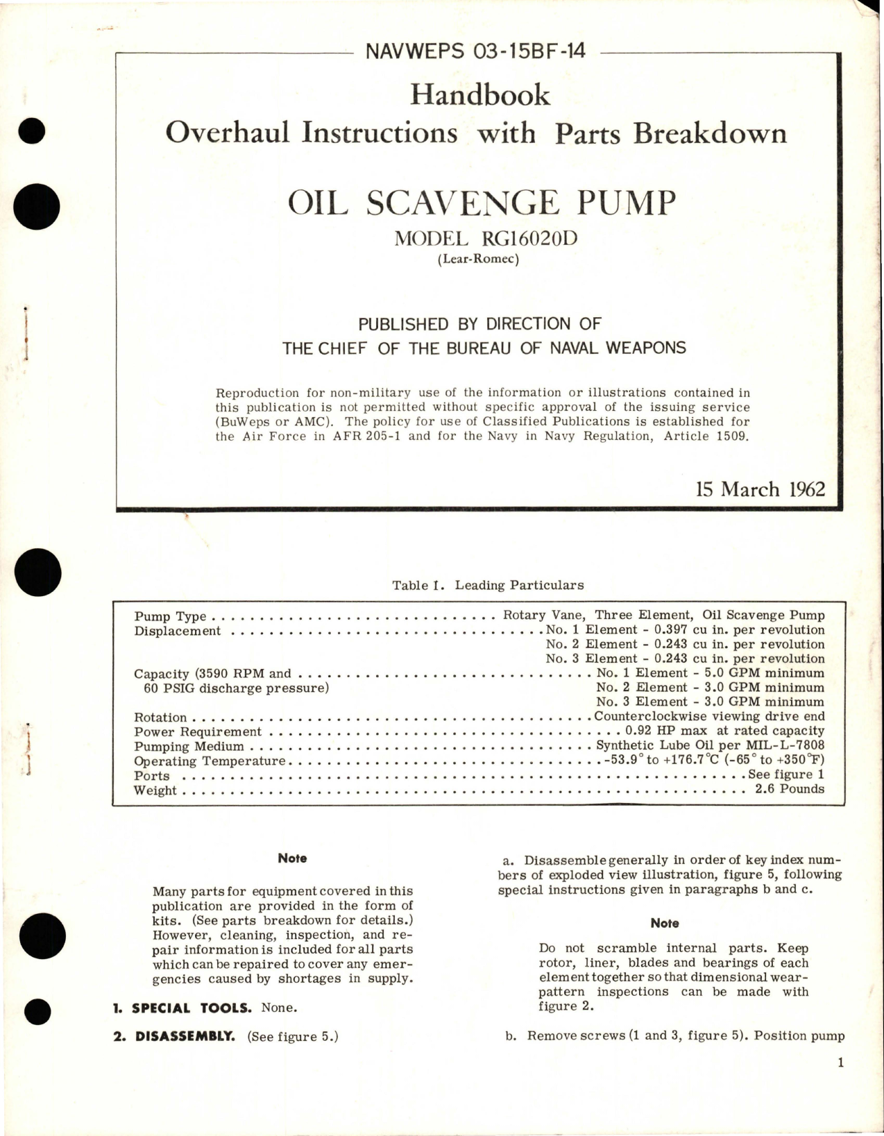 Sample page 1 from AirCorps Library document: Overhaul Instructions with Parts for Oil Scavenge Pump - Model RG16020D