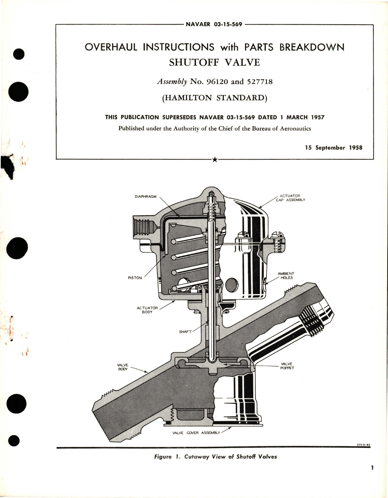 Sample page 1 from AirCorps Library document: Overhaul Instructions with Parts Breakdown for Shutoff Valve - Assembly No. 96120 and 527718