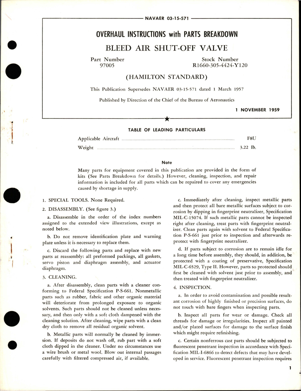 Sample page 1 from AirCorps Library document: Overhaul Instructions with Parts for Bleed Air Shut-Off Valve - Part 97005