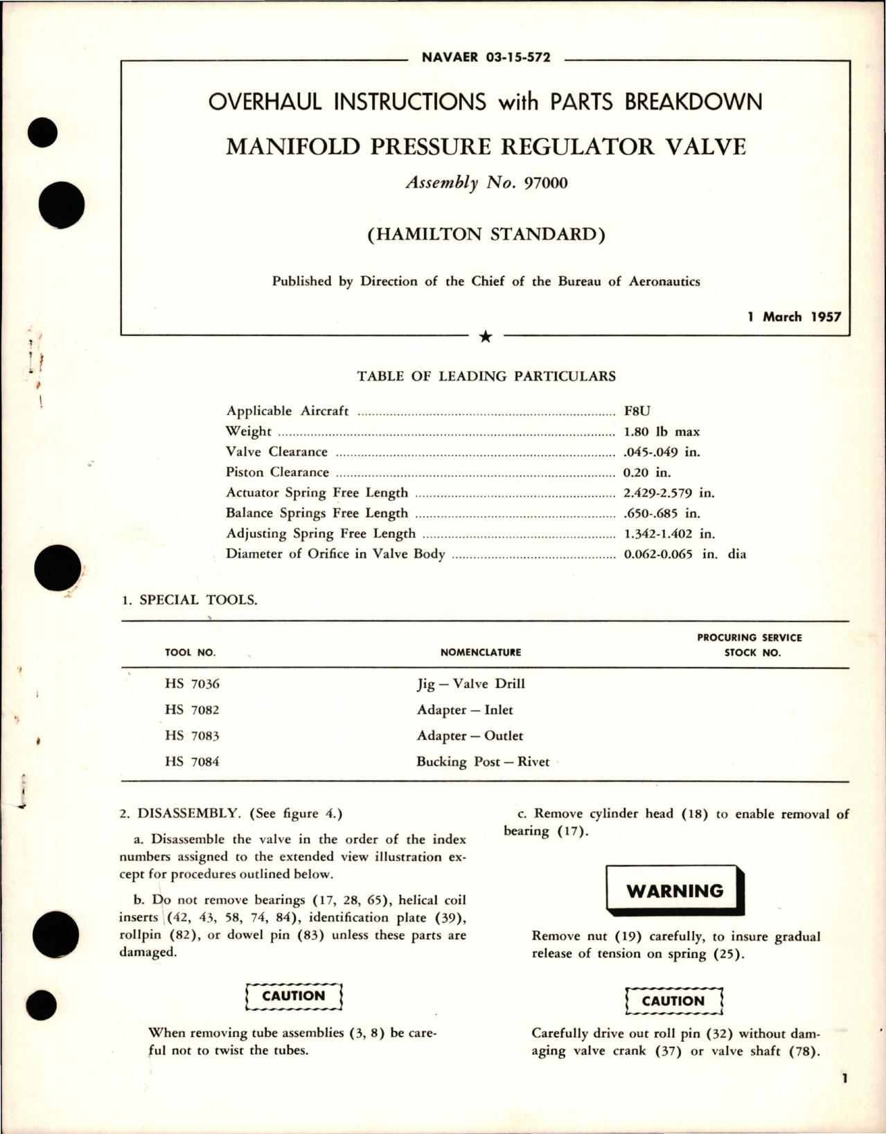 Sample page 1 from AirCorps Library document: Overhaul Instructions with Parts for Manifold Pressure Regulator Valve - Assembly No. 97000 