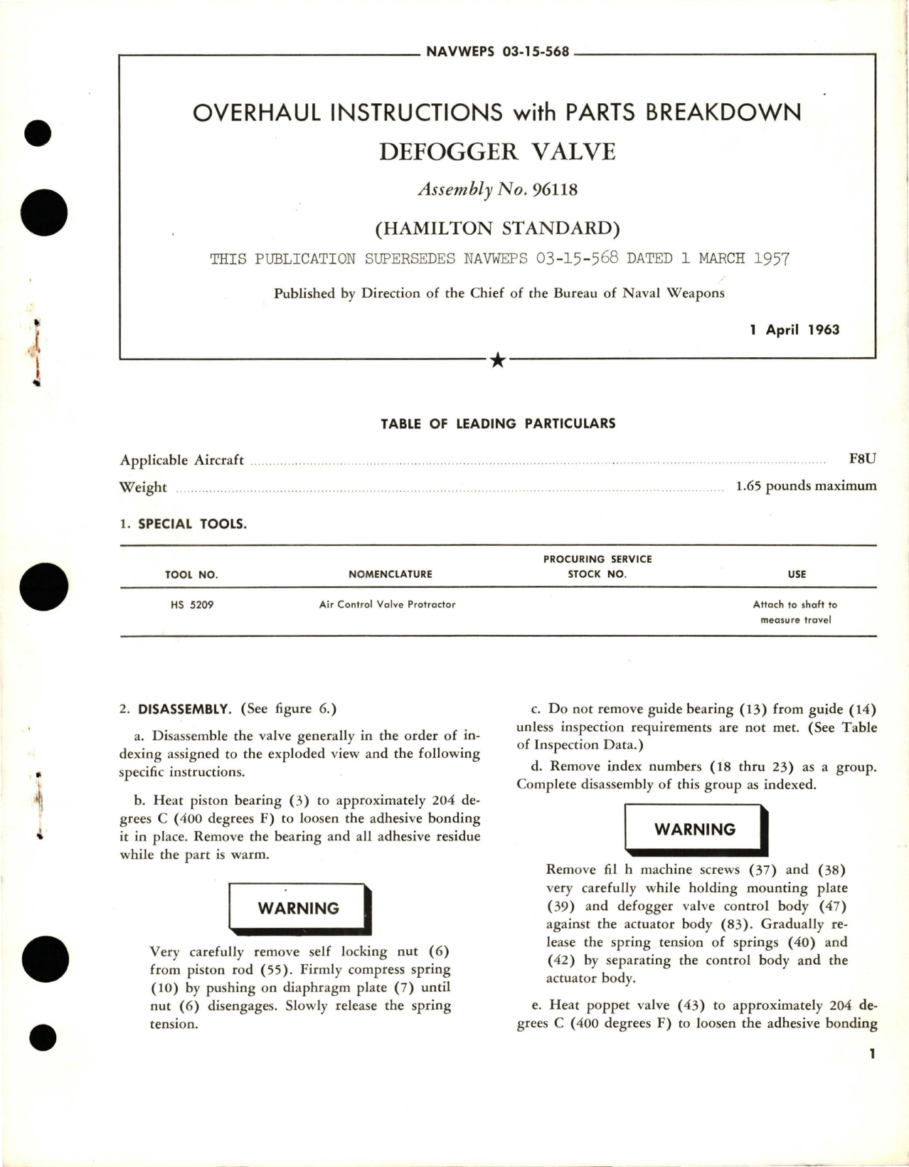 Sample page 1 from AirCorps Library document: Overhaul Instructions with Parts for Defogger Valve - Assembly No 96118