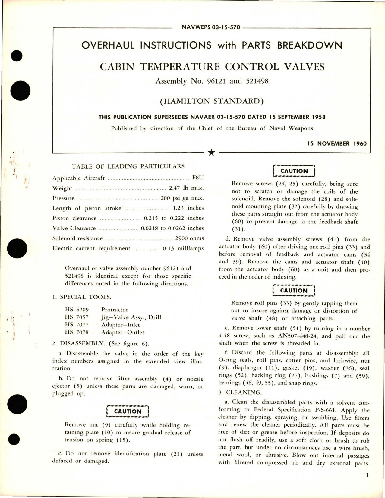 Sample page 1 from AirCorps Library document: Overhaul Instructions with Parts for Cabin Temperature Control Valves - Assembly No. 96121 and 521498