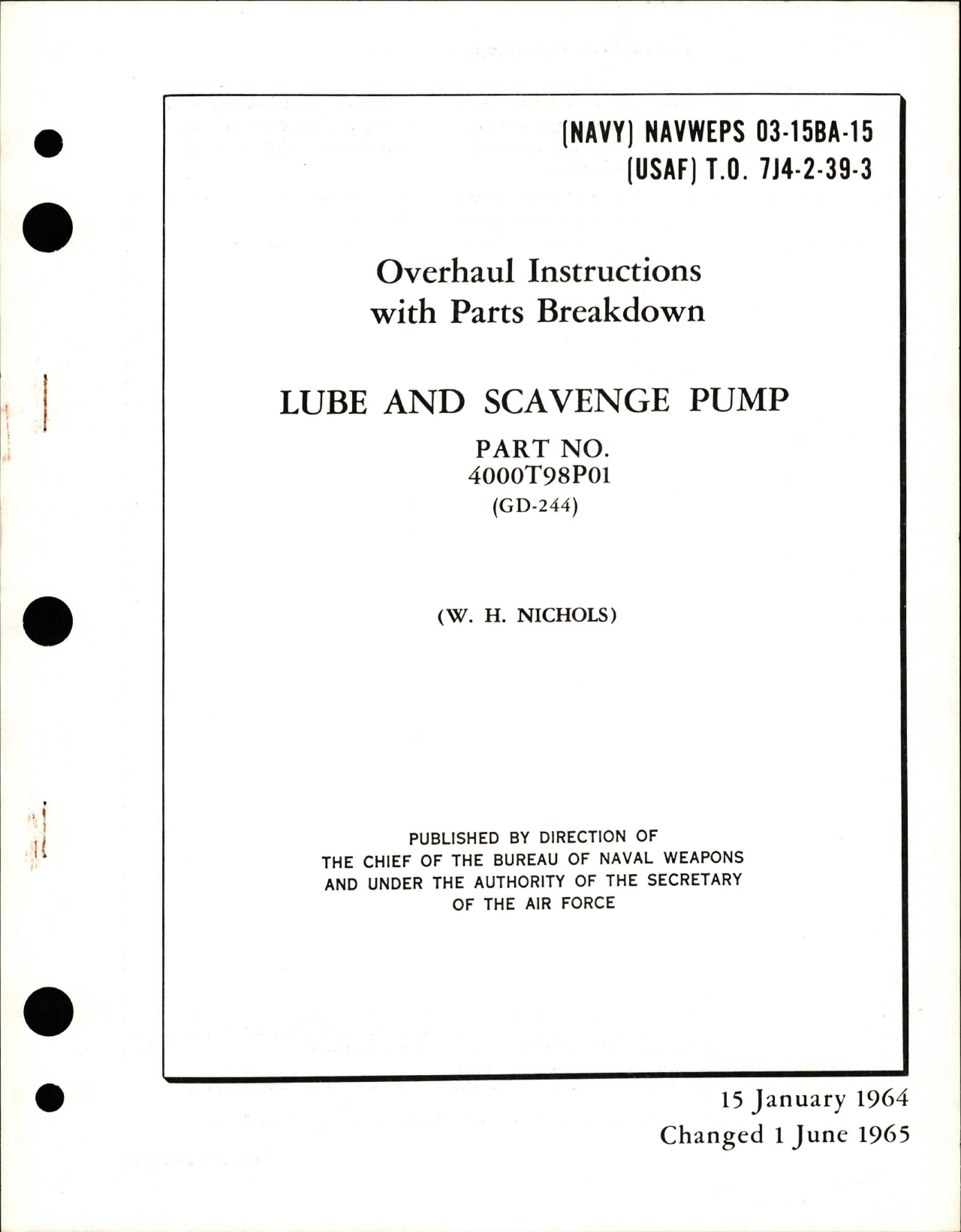 Sample page 1 from AirCorps Library document: Overhaul Instructions with Parts for Lube and Scavenge Pump - Part 4000T98P01 - GD-244