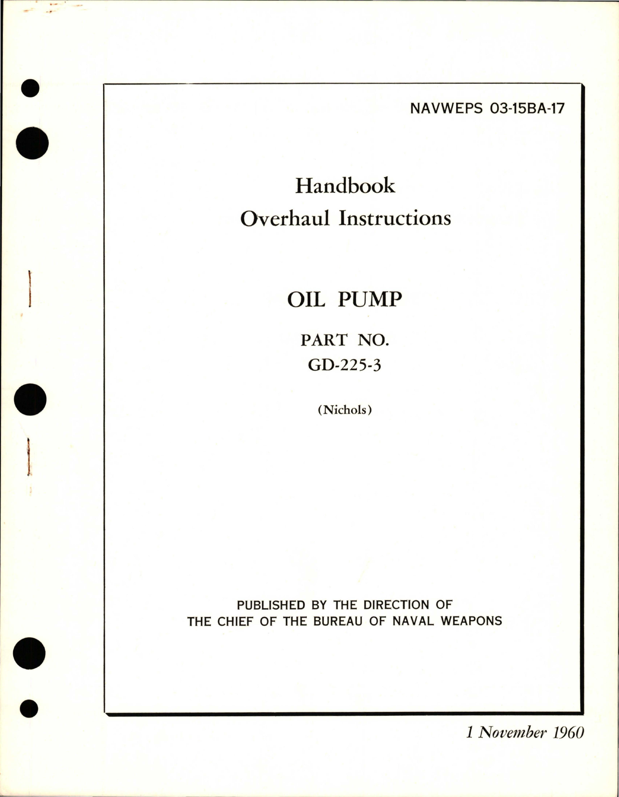 Sample page 1 from AirCorps Library document: Overhaul Instructions for Oil Pump - Part GD-225-3