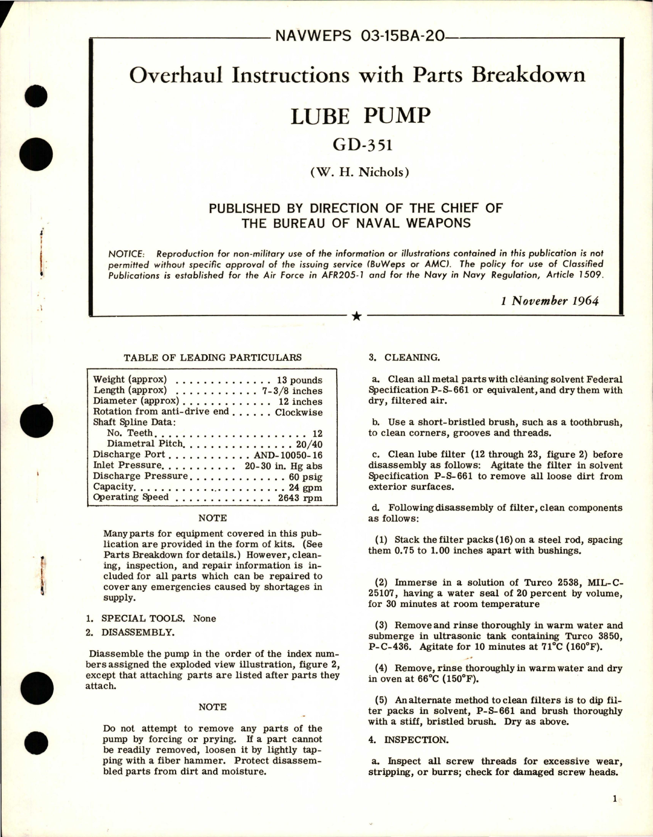Sample page 1 from AirCorps Library document: Overhaul Instructions with Parts for Lube Pump - GD-351
