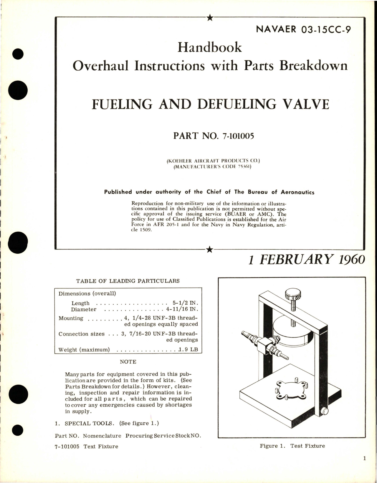 Sample page 1 from AirCorps Library document: Overhaul Instructions with Parts Breakdown for Fueling and Defueling Valve - Part 7-101005 