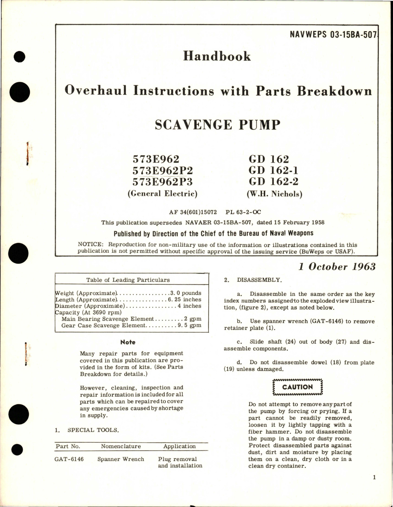 Sample page 1 from AirCorps Library document: Overhaul Instructions with Parts Breakdown for Scavenge Pump 