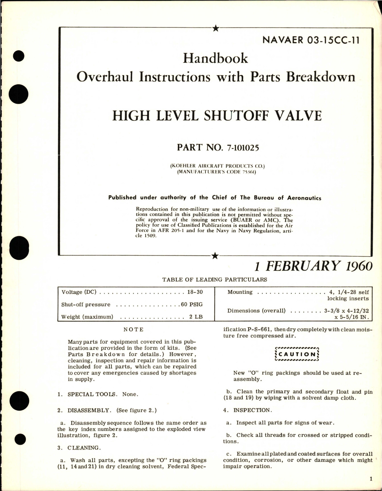 Sample page 1 from AirCorps Library document: Overhaul Instructions with Parts Breakdown for High Level Shutoff Valve - Part 7-101025