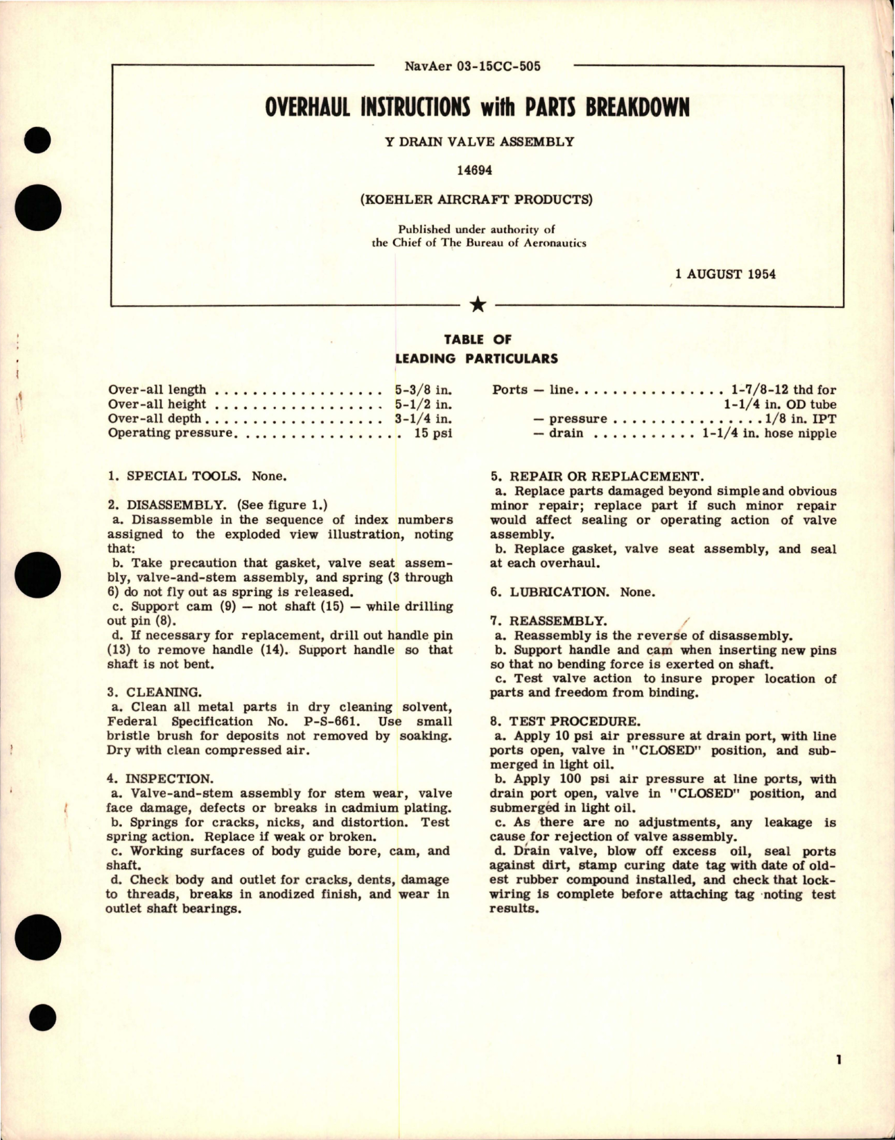 Sample page 1 from AirCorps Library document: Overhaul Instructions with Parts Breakdown for Y Drain Valve Assembly - 14694
