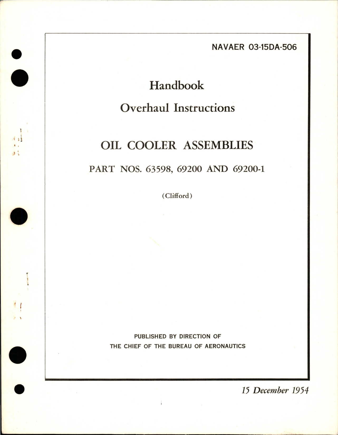 Sample page 1 from AirCorps Library document: Overhaul Instructions for Oil Cooler Assemblies - Parts 63598, 69200 and 69200-1