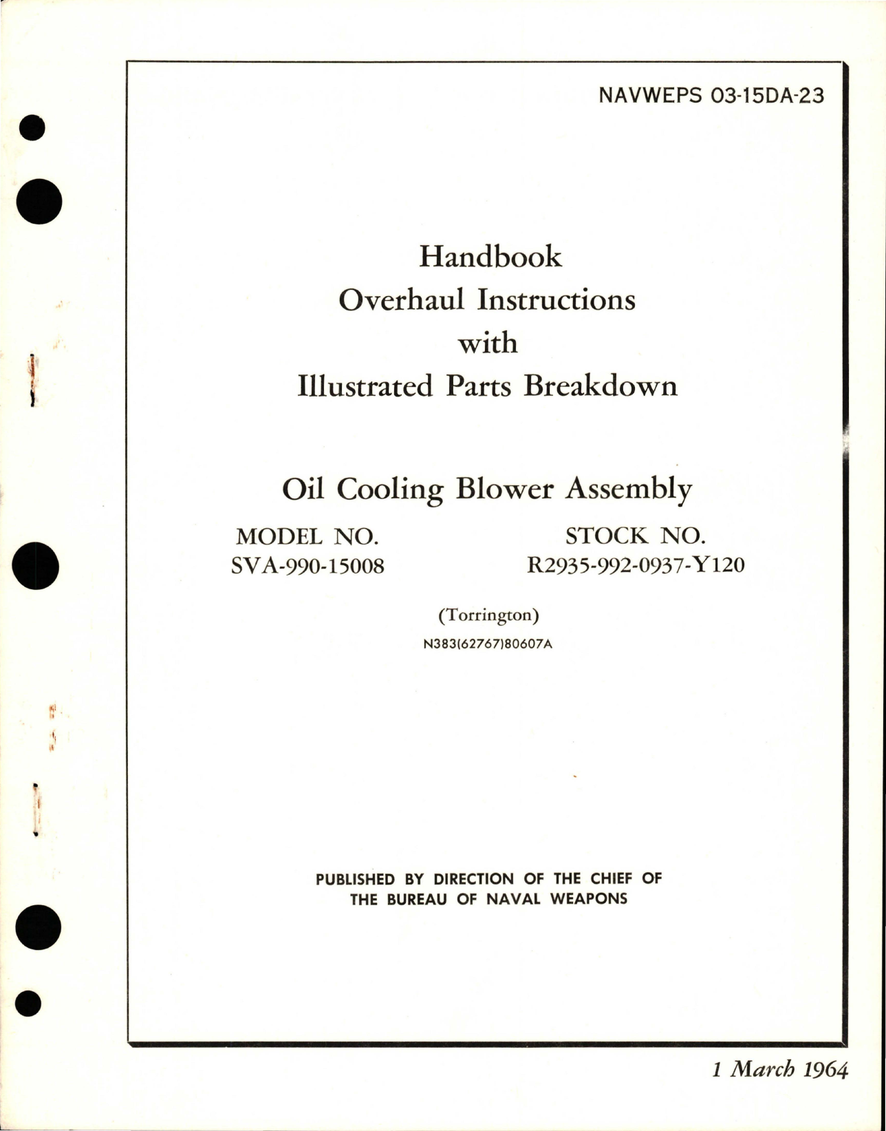 Sample page 1 from AirCorps Library document: Overhaul Instructions with Illustrated Parts Breakdown for Oil Cooling Blower Assembly - Model SVA-990-1508