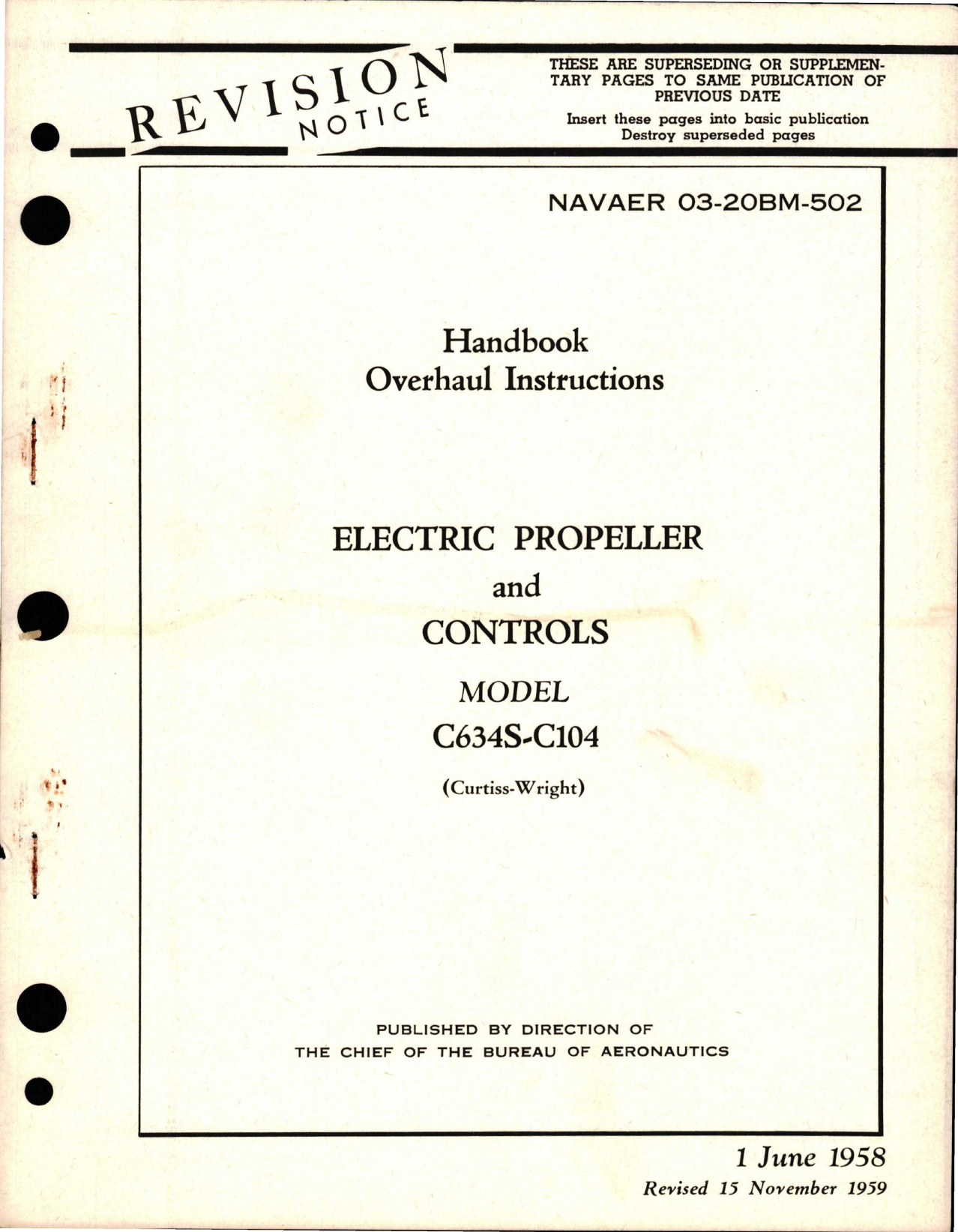 Sample page 1 from AirCorps Library document: Overhaul Instructions for Electric Propeller and Controls - Model C634S-C104 