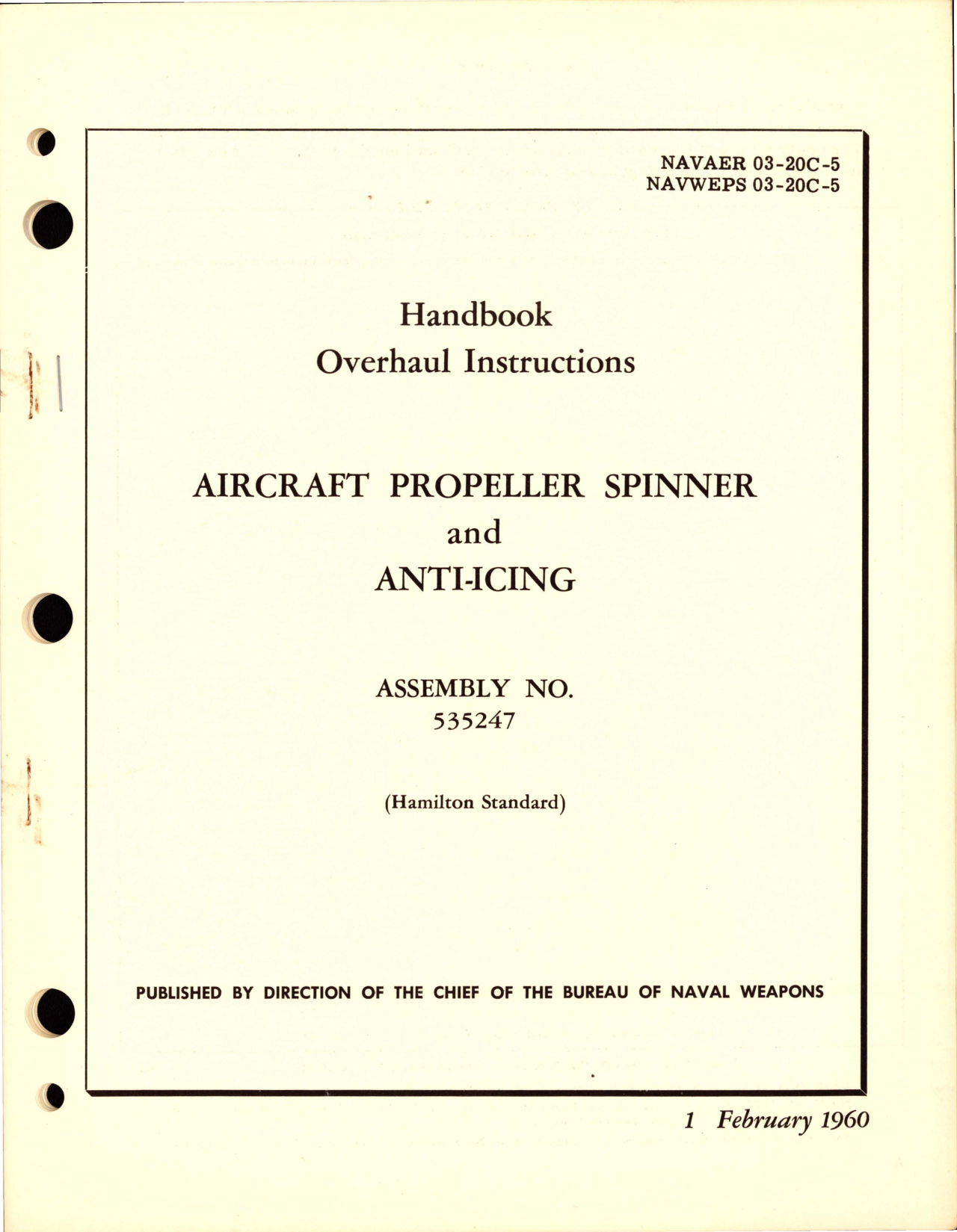 Sample page 1 from AirCorps Library document: Overhaul Instructions for Aircraft Propeller Spinner and Anti-Icing - Assembly No. 535247 