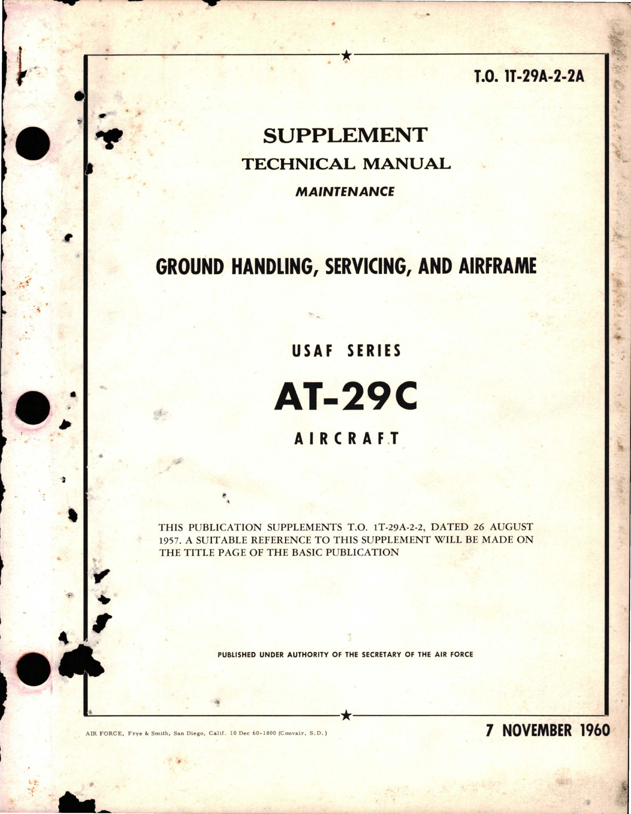Sample page 1 from AirCorps Library document: Supplement to Maintenance for Ground Handling, Servicing and Airframe for AT-29C