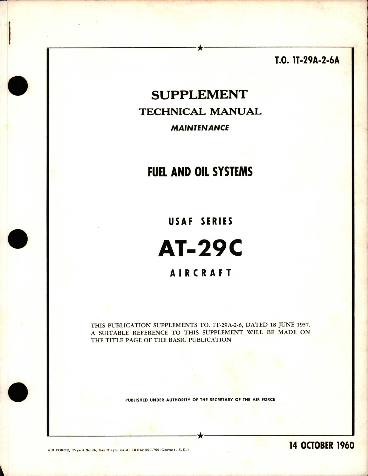 Sample page 1 from AirCorps Library document: Supplement to Maintenance for Fuel and Oil Systems for AT-29C