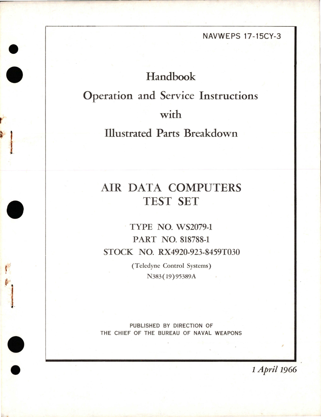 Sample page 1 from AirCorps Library document: Operation and Service Instructions with Parts for Air Data Computers Test Set - Type WS2079-1, Part 818788-1 