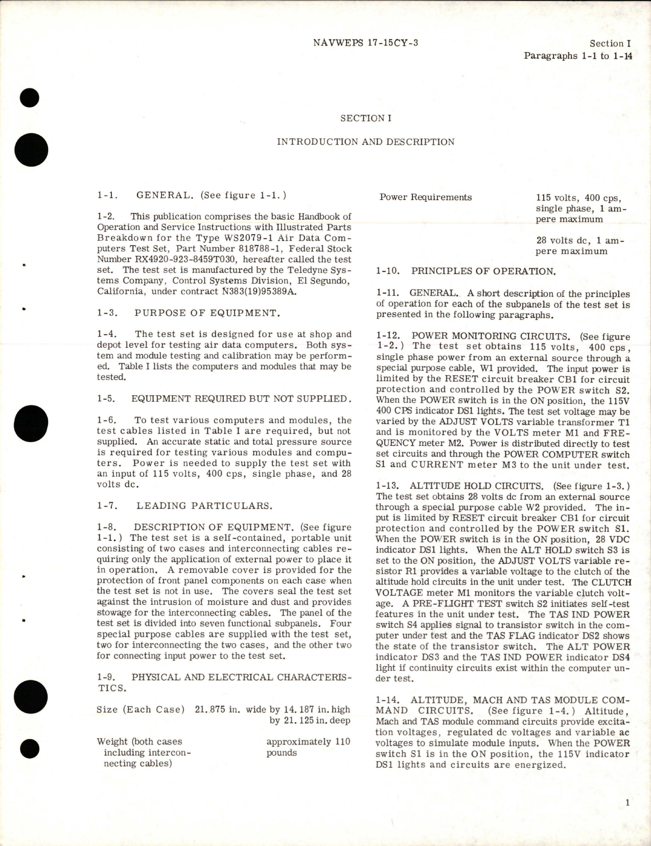 Sample page 5 from AirCorps Library document: Operation and Service Instructions with Parts for Air Data Computers Test Set - Type WS2079-1, Part 818788-1 
