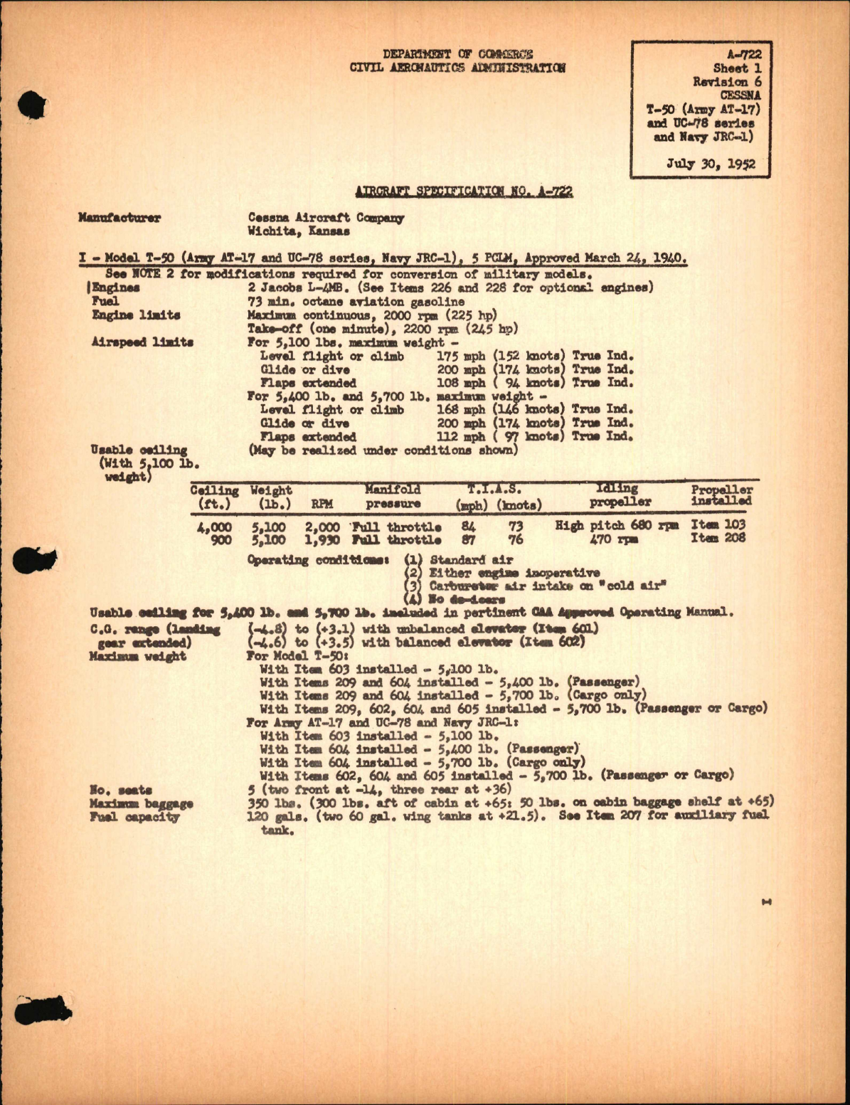 Sample page 1 from AirCorps Library document: T-50, AT-17, UC-78 Series, and JRC-1