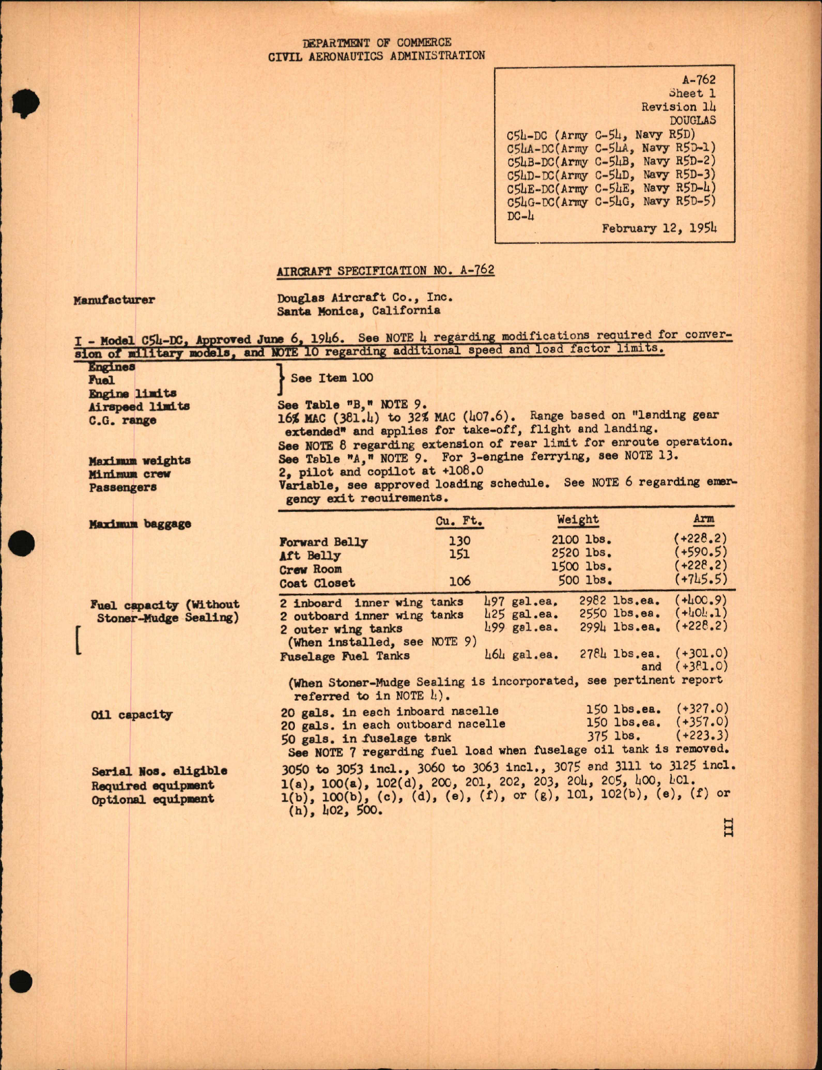 Sample page 1 from AirCorps Library document: C-54, C54-DC, and R5D Series
