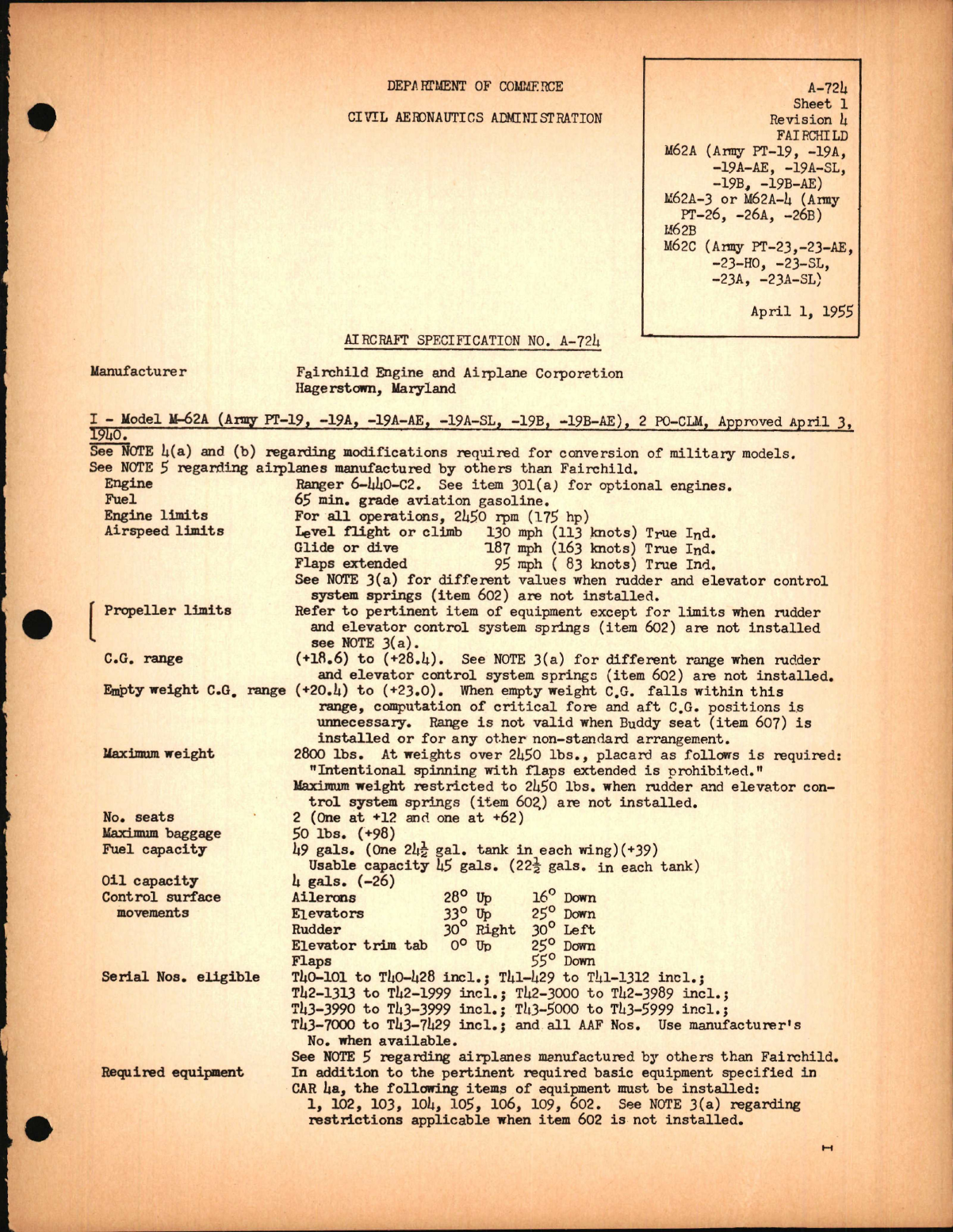 Sample page 1 from AirCorps Library document: PT-19, PT-23, PT-26, and M62 Series, Revision 4