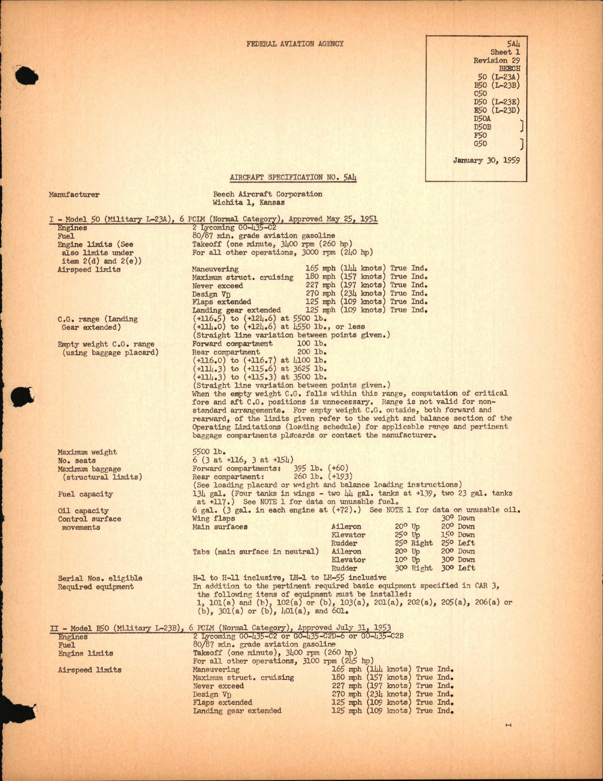 Sample page 1 from AirCorps Library document: 50 and L-23 Series