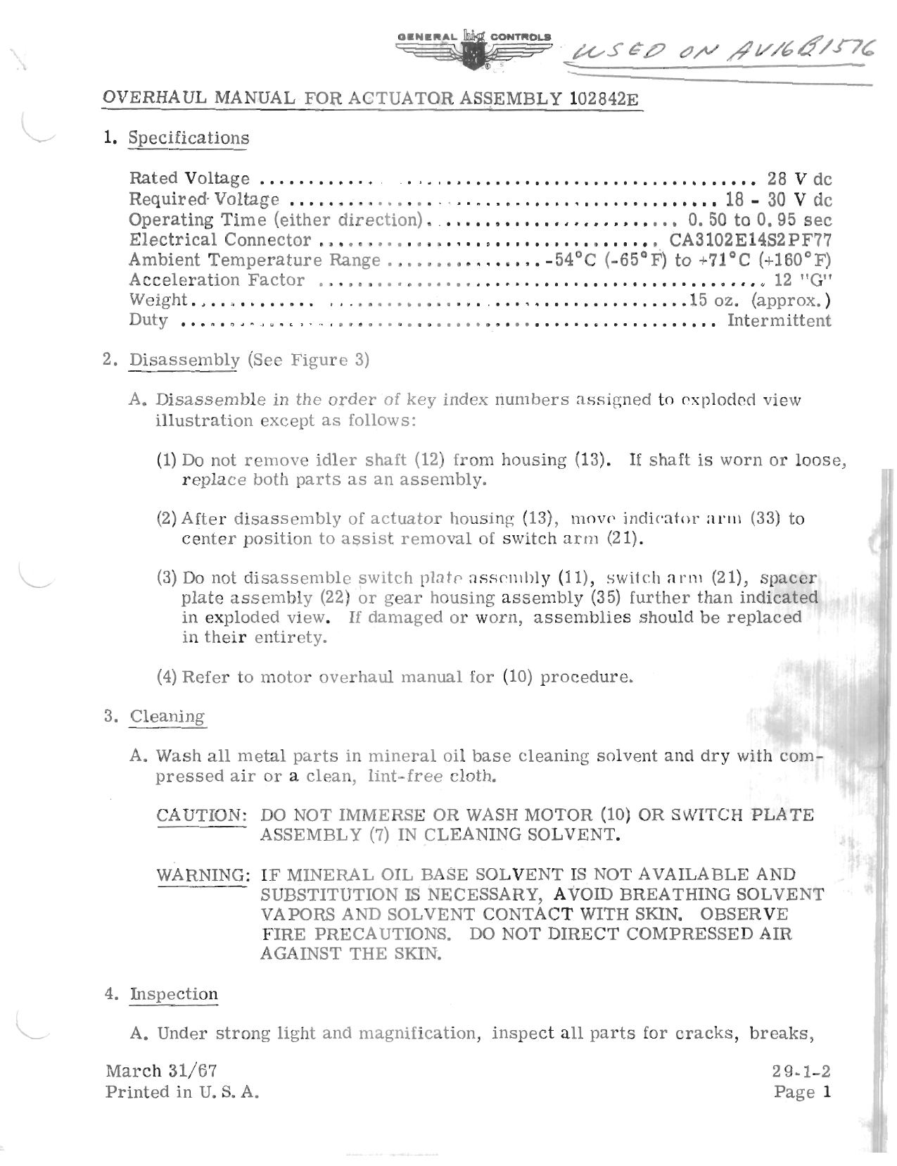 Sample page 1 from AirCorps Library document: Overhaul Manual for Actuator Assembly 102842E 