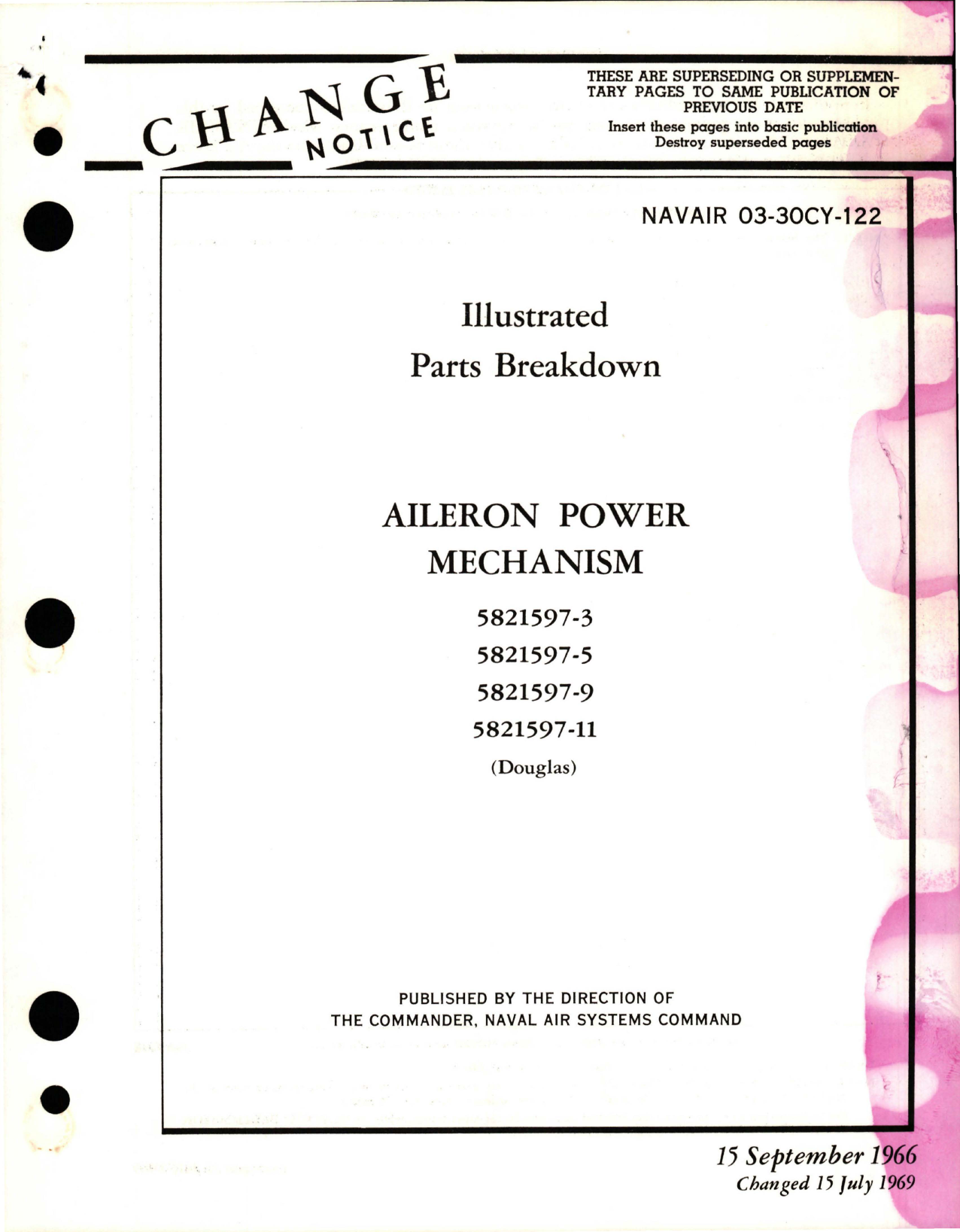 Sample page 1 from AirCorps Library document: Illustrated Parts Breakdown for Aileron Power Mechanism - 5821597-3, 5821597-5, 5821597-9, and 5821597-11