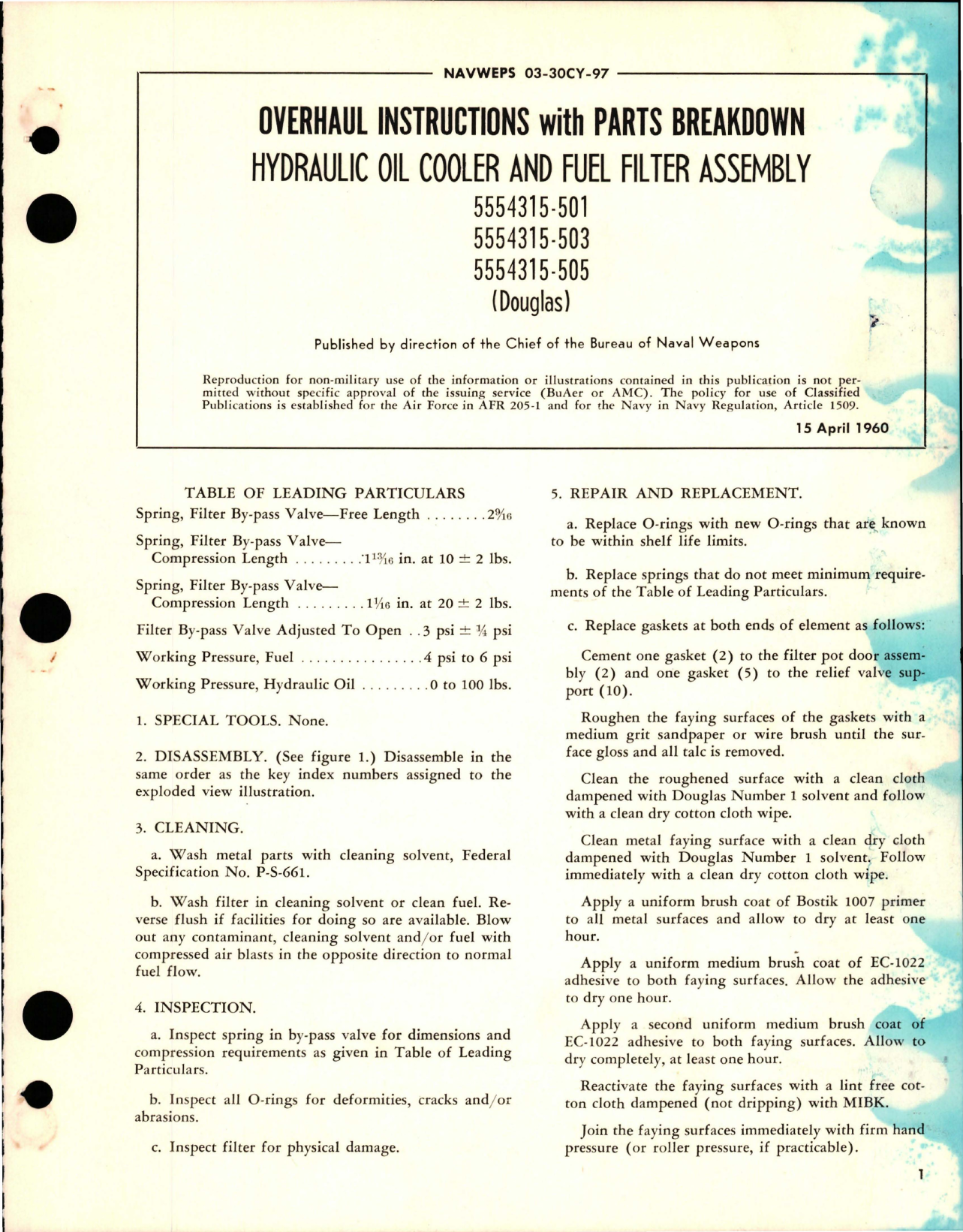 Sample page 1 from AirCorps Library document: Overhaul Instructions with Parts for Hydraulic Oil Cooler and Fuel Filter Assembly - 5554315-501, 5554315-503, and 5554315-505