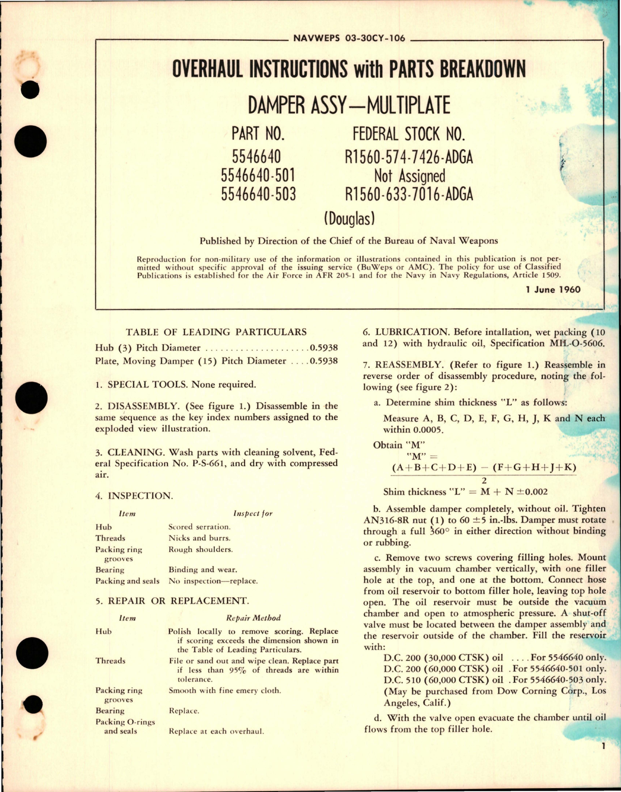 Sample page 1 from AirCorps Library document: Overhaul Instructions with Parts for Multiplate Damper Assembly - Part 5546640, 5546640-501, and 5546640-503