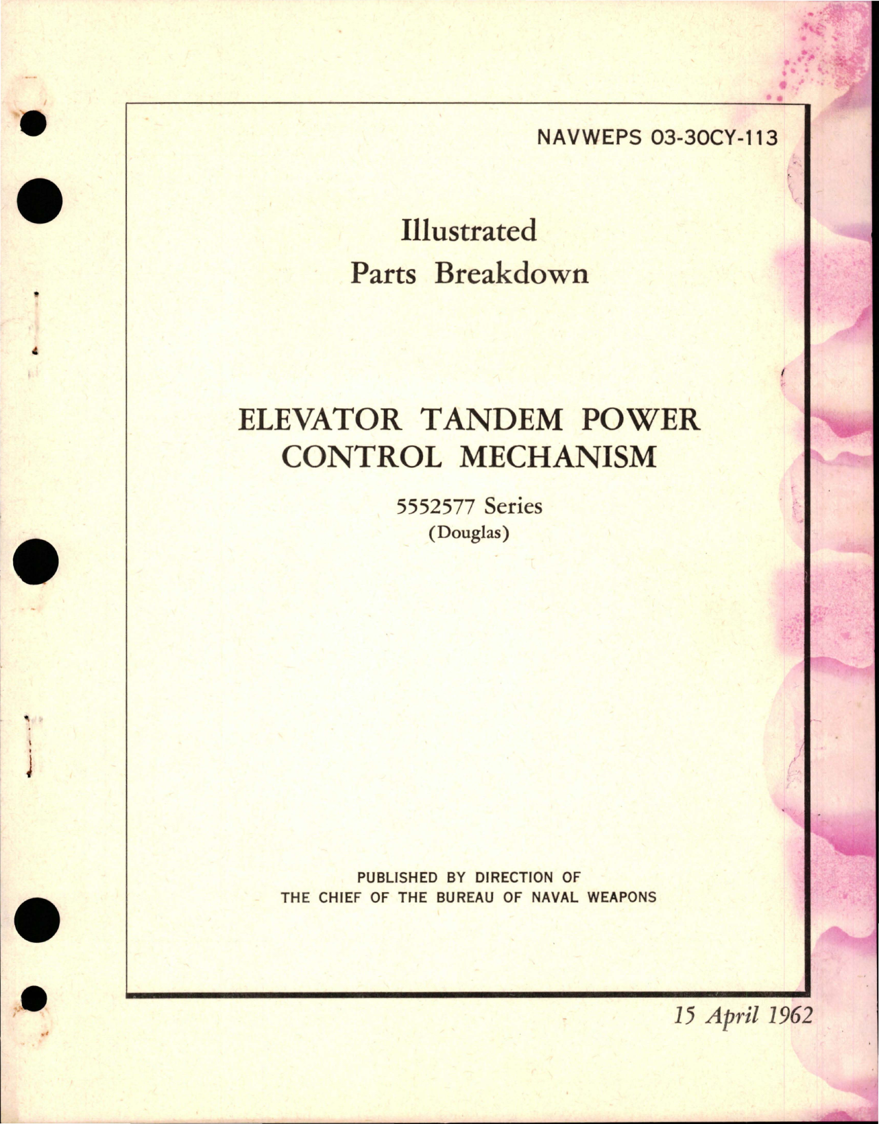 Sample page 1 from AirCorps Library document: Illustrated Parts Breakdown for Elevator Tandem Power Control Mechanism - 5552577 Series