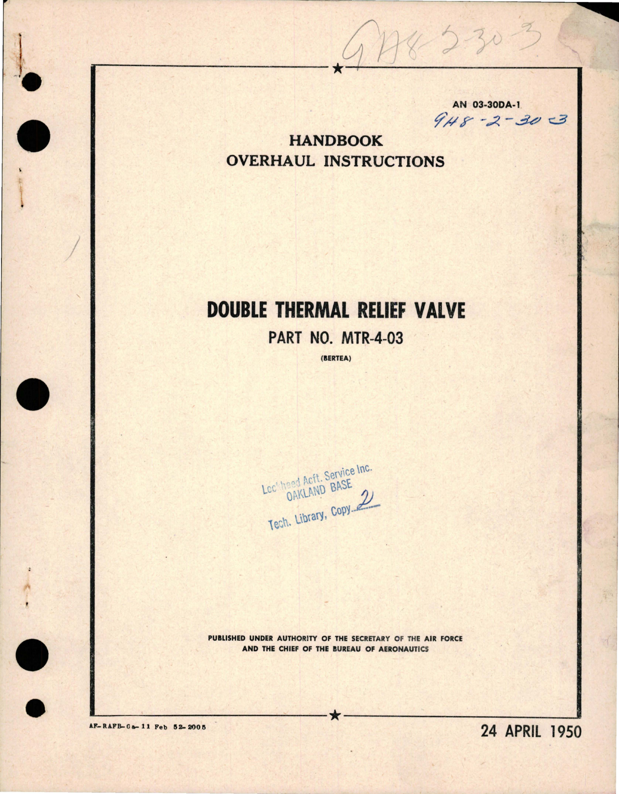 Sample page 1 from AirCorps Library document: Overhaul Instructions for Double Thermal Relief Valve - Part MTR-4-03