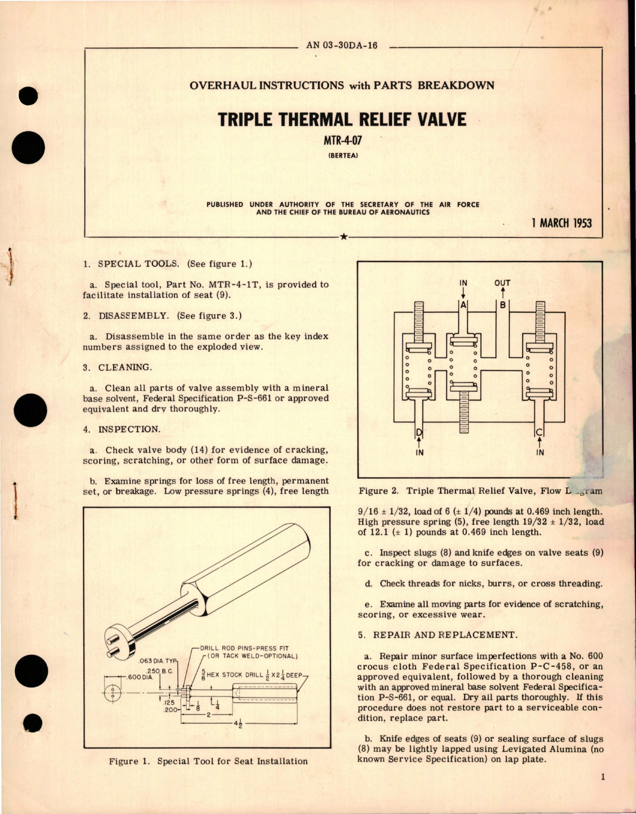 Sample page 1 from AirCorps Library document: Overhaul Instructions with Parts Breakdown for Triple Thermal Relief Valve - MTR-4-07 