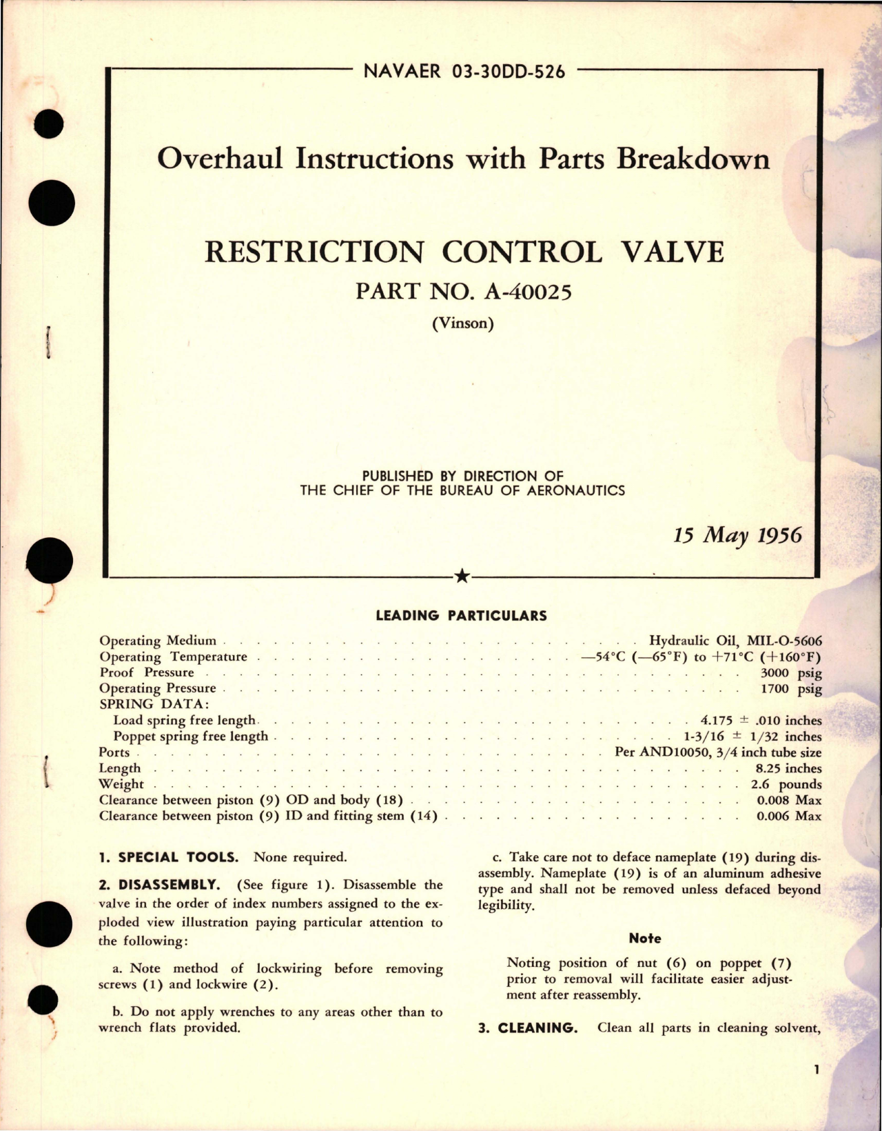 Sample page 1 from AirCorps Library document: Overhaul Instructions with Parts Breakdown for Restriction Control Valve - Part A-40025